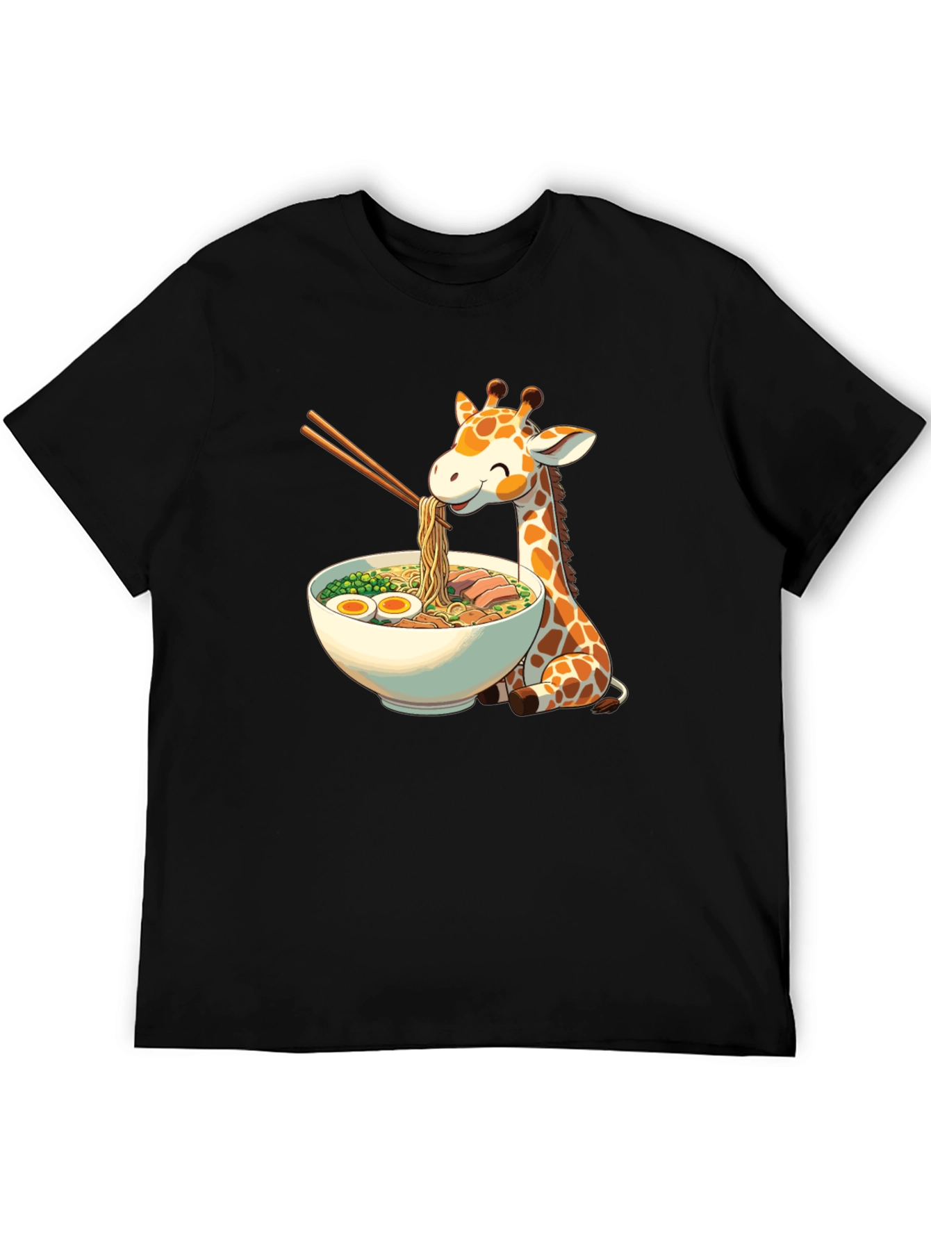 Black Giraffe Ramen Black T-Shirt - Unique Graphic Tee view 5