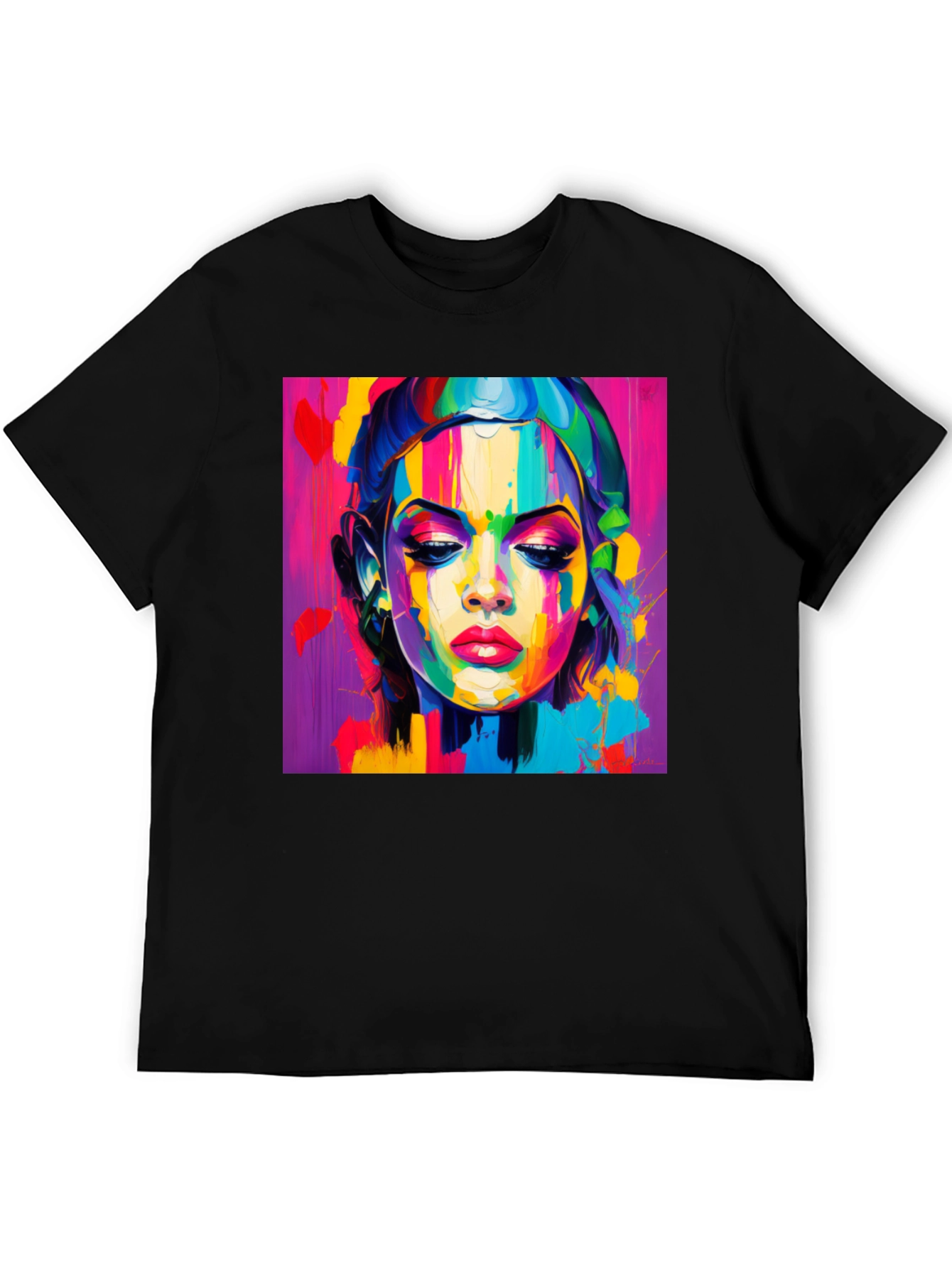 Black Abstract Woman Graphic Tee - Vibrant Colors view 5