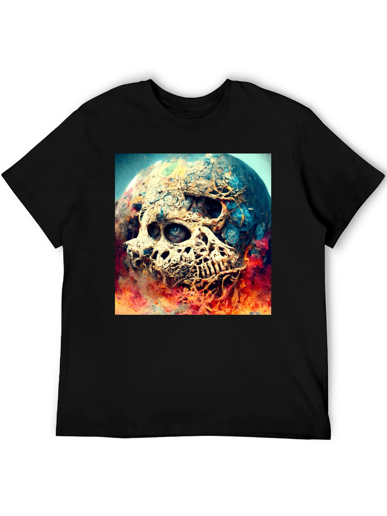 Black Skull Planet Graphic Tee - Black Cotton Shirt view 5