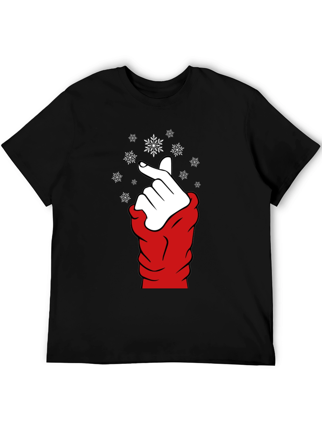 Black Heart Finger Snowflake Graphic Black T-Shirt view 5