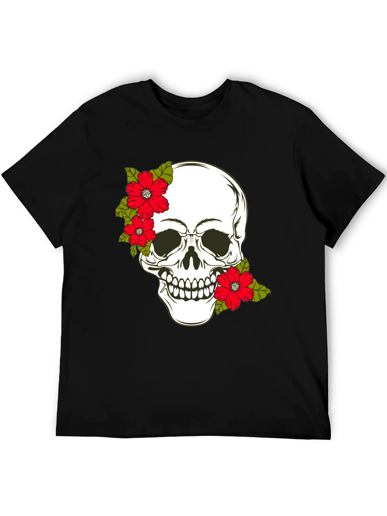 Black Skull & Floral Graphic Print Tee view 5