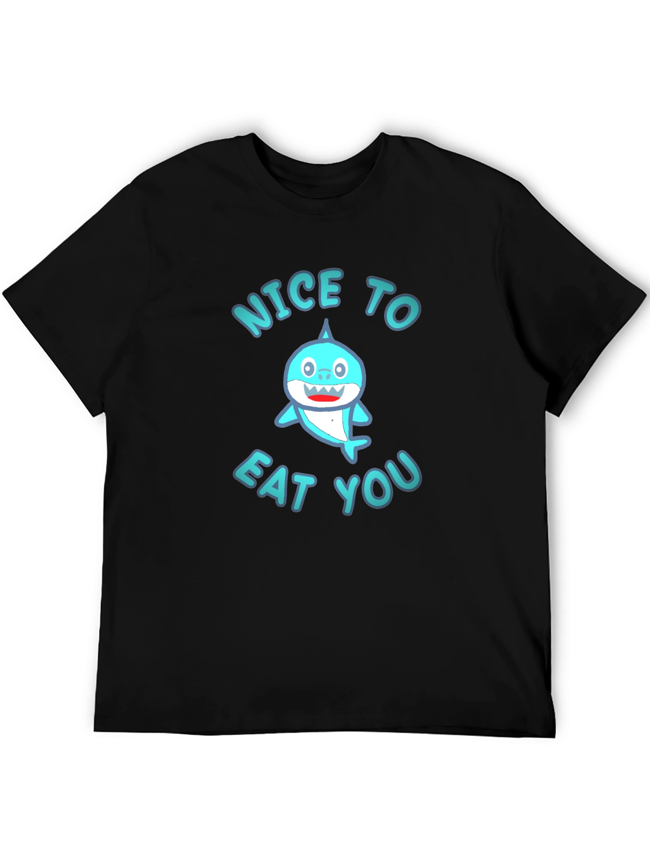 Black Funny Shark Graphic Tee - "Nice to Eat You" Black T-Shirt view 5