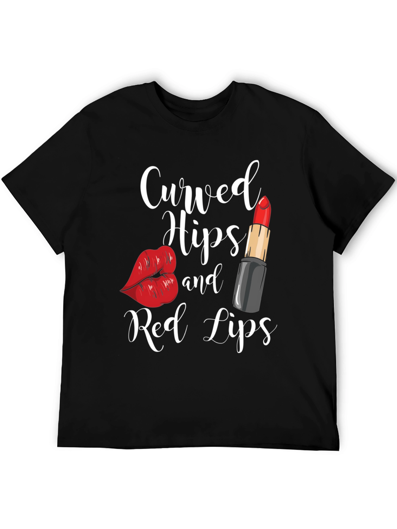 Black Curved Hips & Red Lips Graphic Tee - Black view 5
