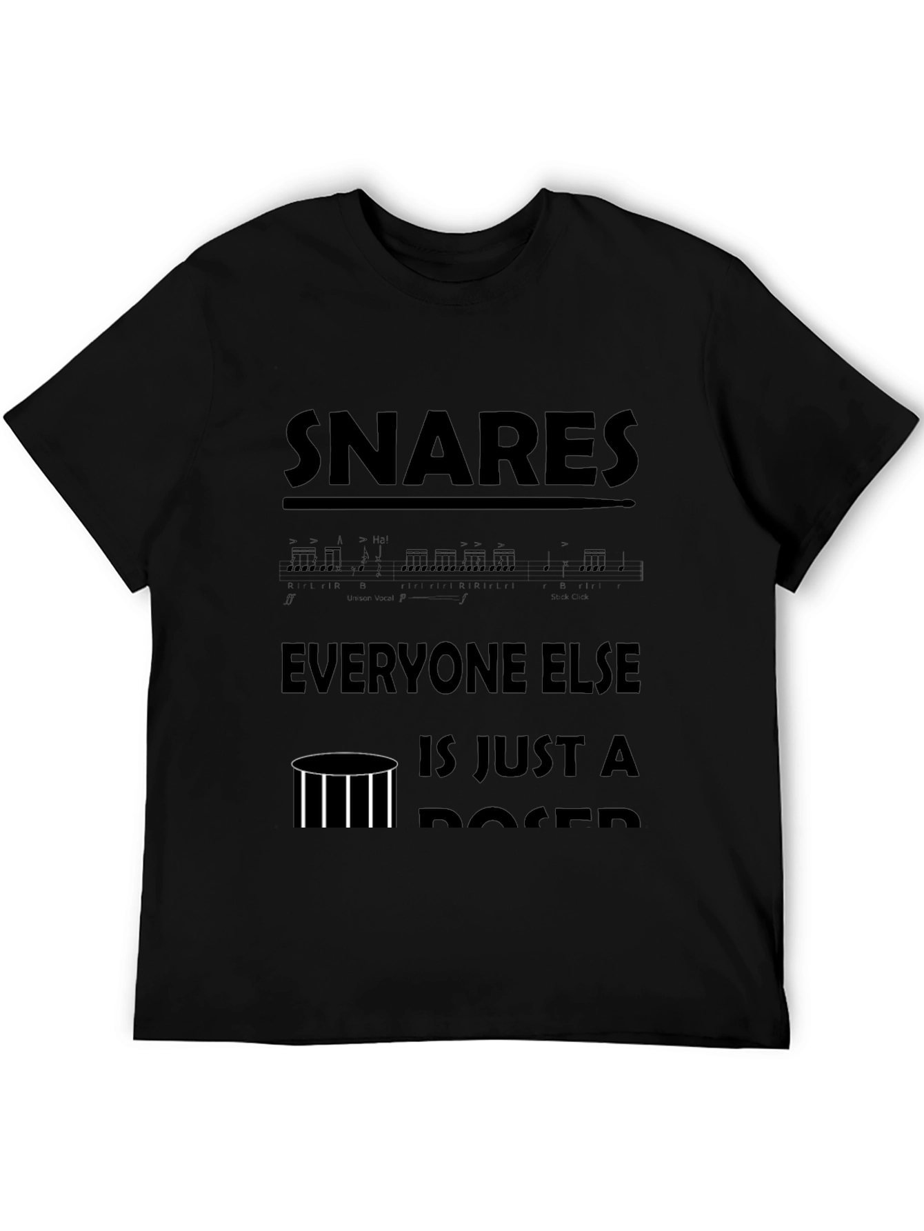 Black Snare Drummer T-Shirt - Funny Drumming Musician Tee view 5