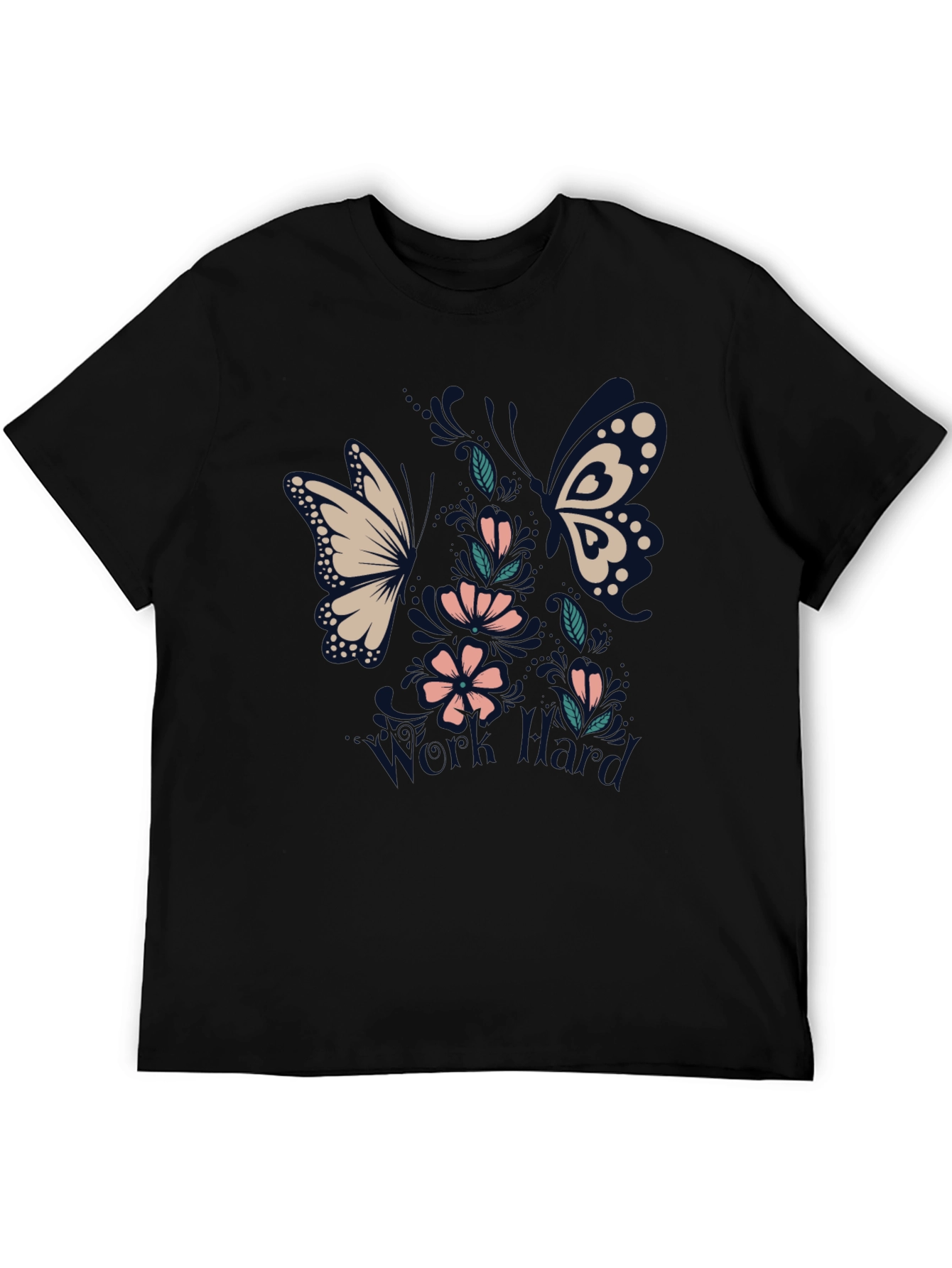 Black Floral Butterfly Black T-Shirt view 5