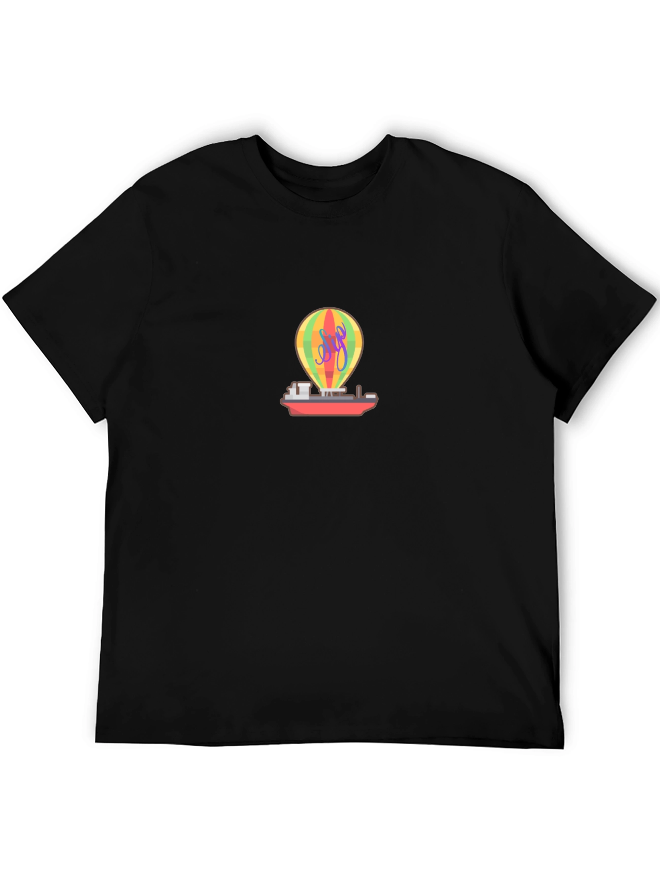 Black Novelty Black T-Shirt with Hot Air Balloon & Boat Graphic view 5