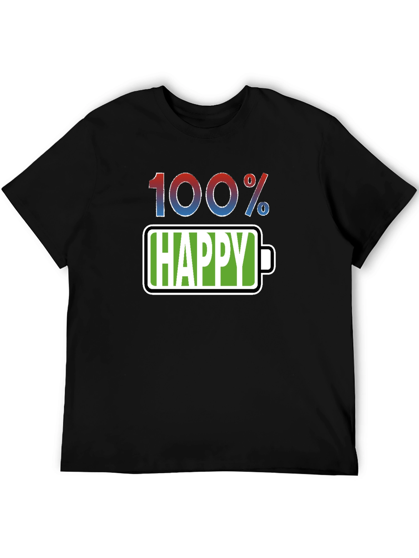 Black 100% Happy T-Shirt - Funny Battery Life Graphic Tee view 5