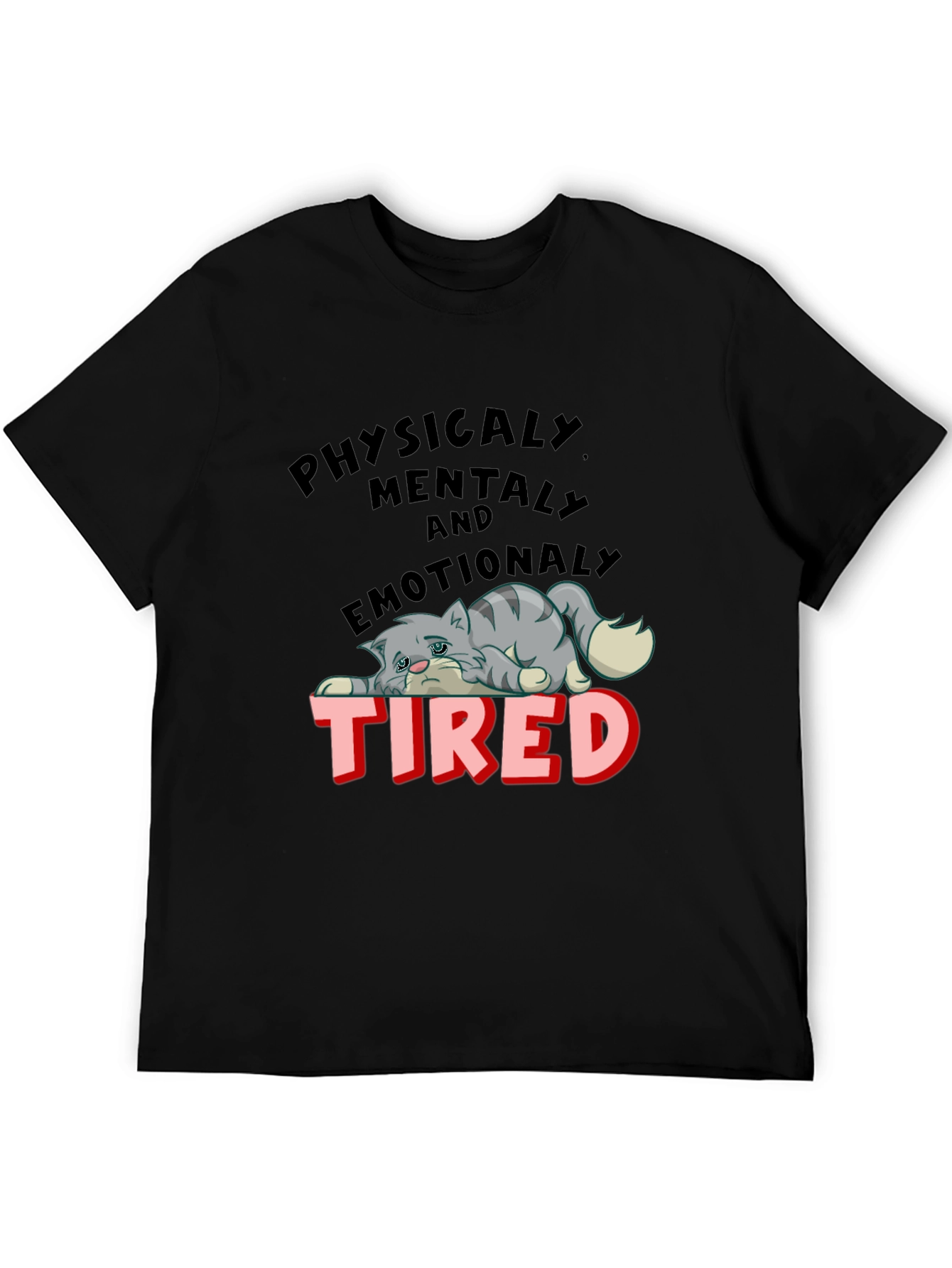 Black Emotionally Tired Cat Graphic Tee view 5
