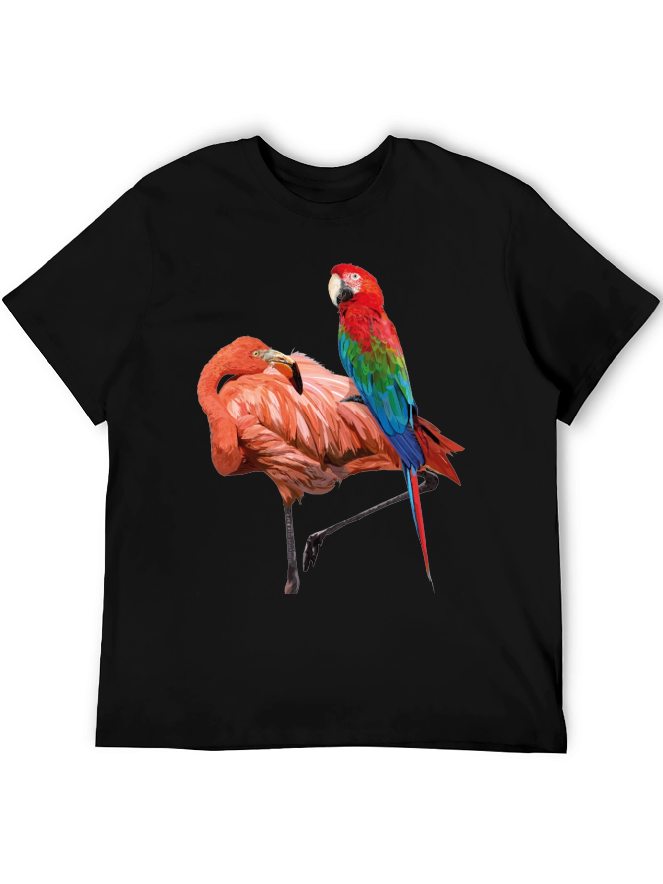 Flamingo Parrot Graphic Tee - Men's Black T-Shirt - 5