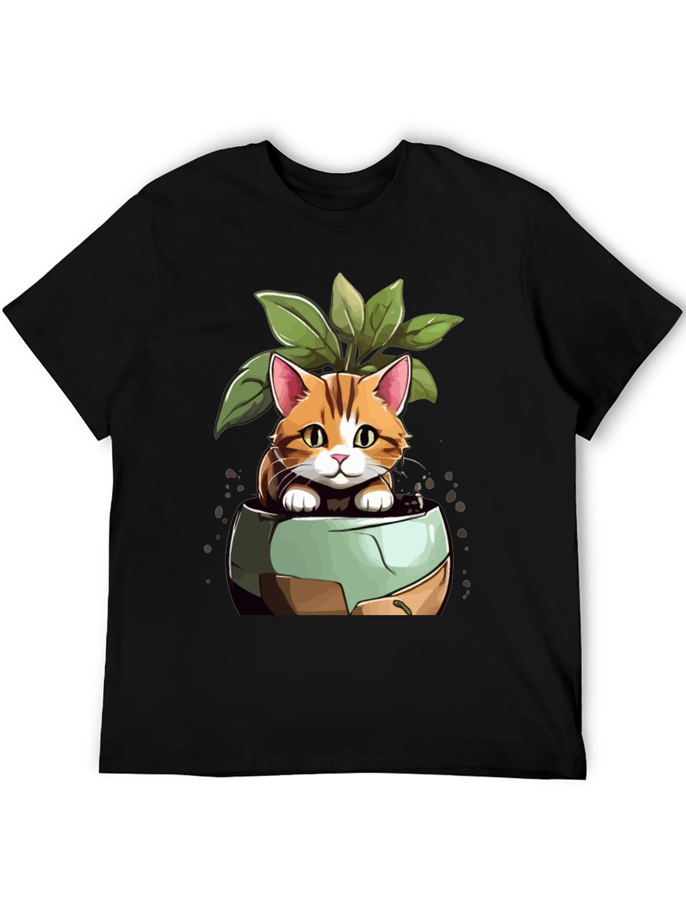Black Cat in Pot Plant T-Shirt - Unique Design view 5