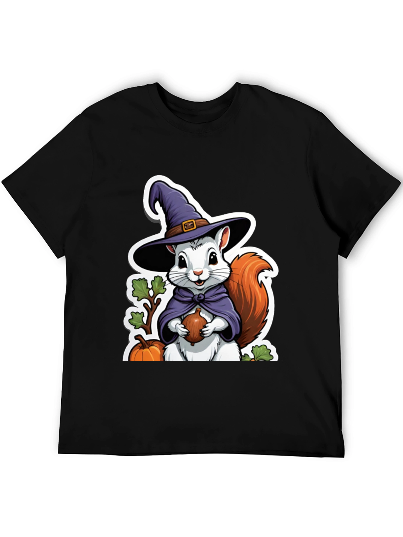Black Whimsical Squirrel Witch T-Shirt view 5