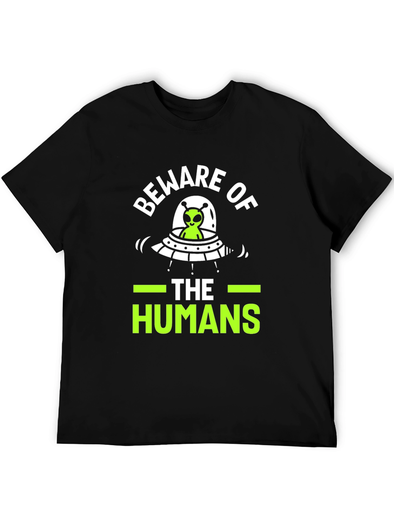 Black Beware of The Humans Alien UFO Graphic T-Shirt view 5