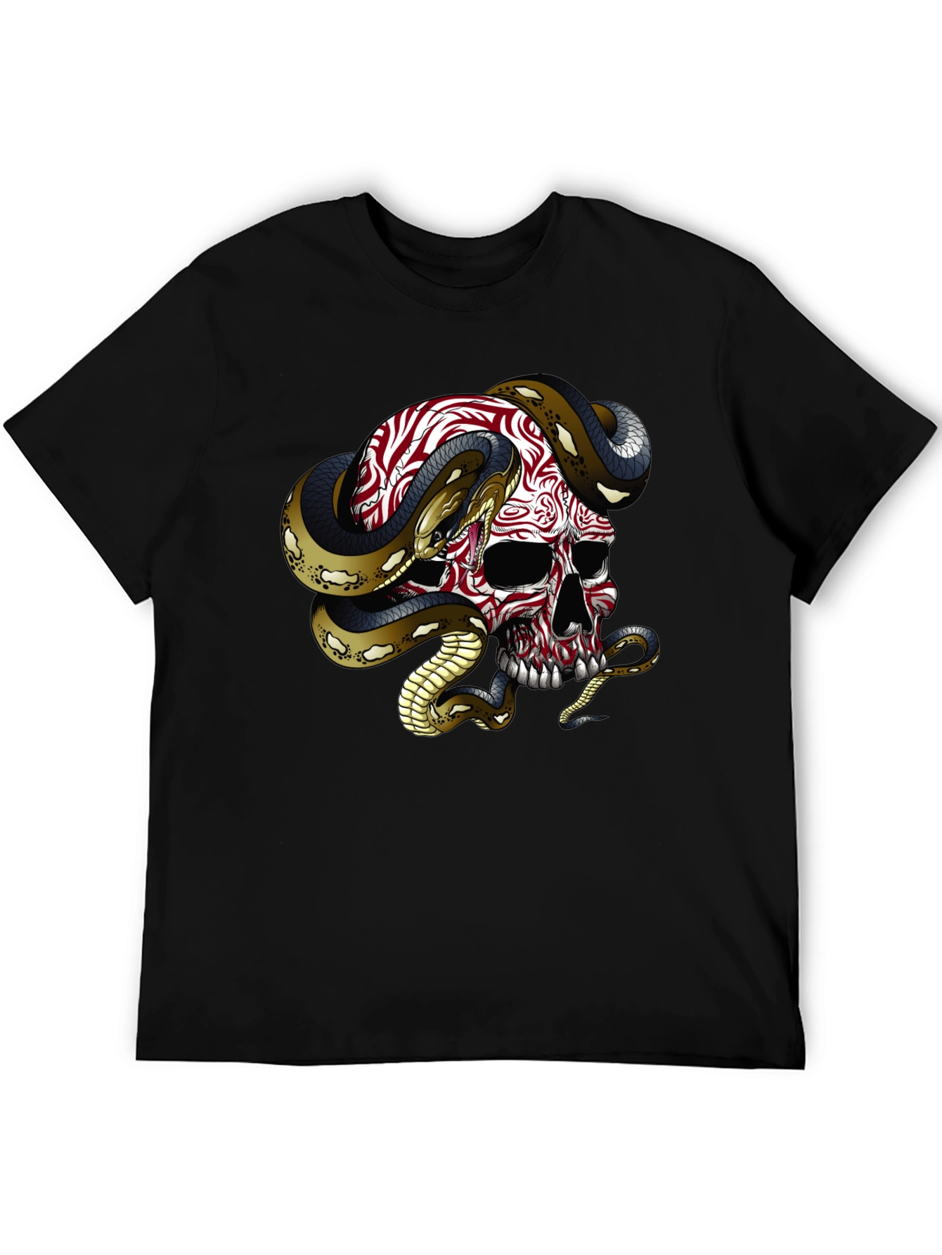 Black Skull & Snake Graphic Tee - Men's Black Cotton T-Shirt view 5