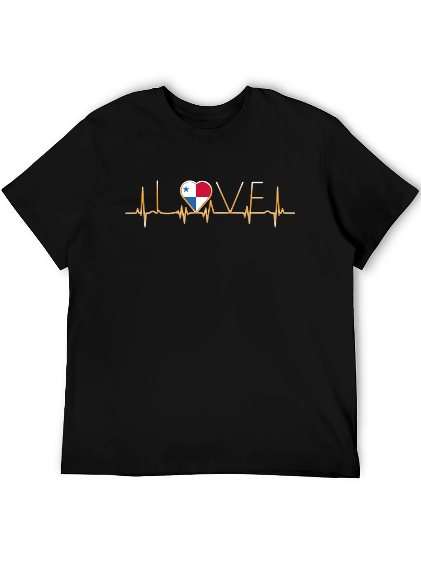Black Panama Flag Heartbeat T-Shirt - I LOVE Panama view 5