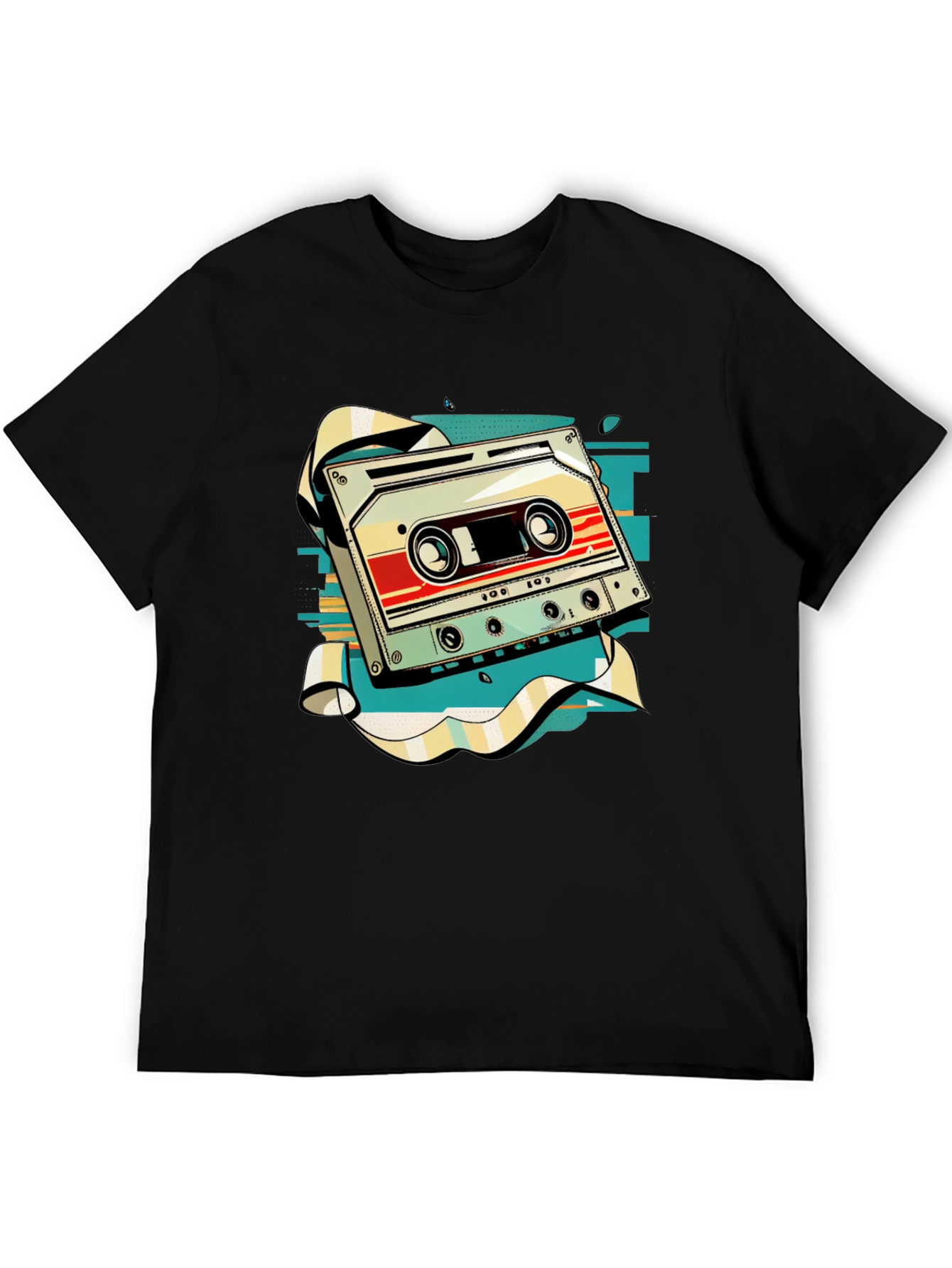 Black Retro Cassette Tape Graphic Tee - Vintage Music Style view 5