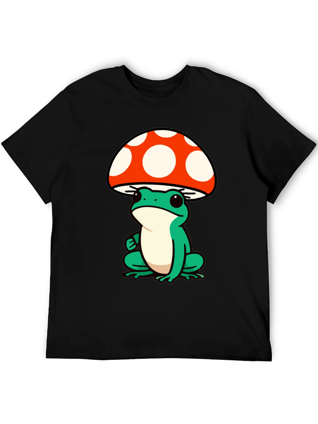 Black Frog Mushroom Graphic Tee - Black Cotton T-Shirt view 5