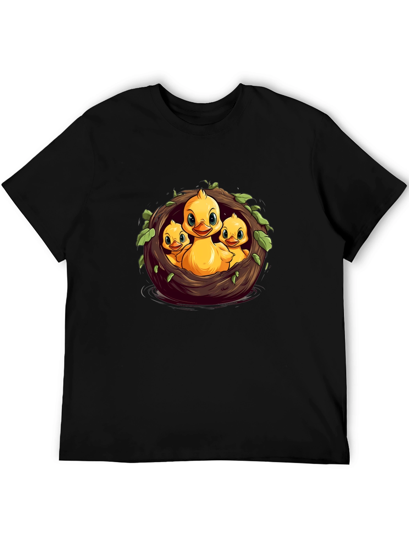 Black Cute Ducklings in Nest Graphic Black T-Shirt view 5
