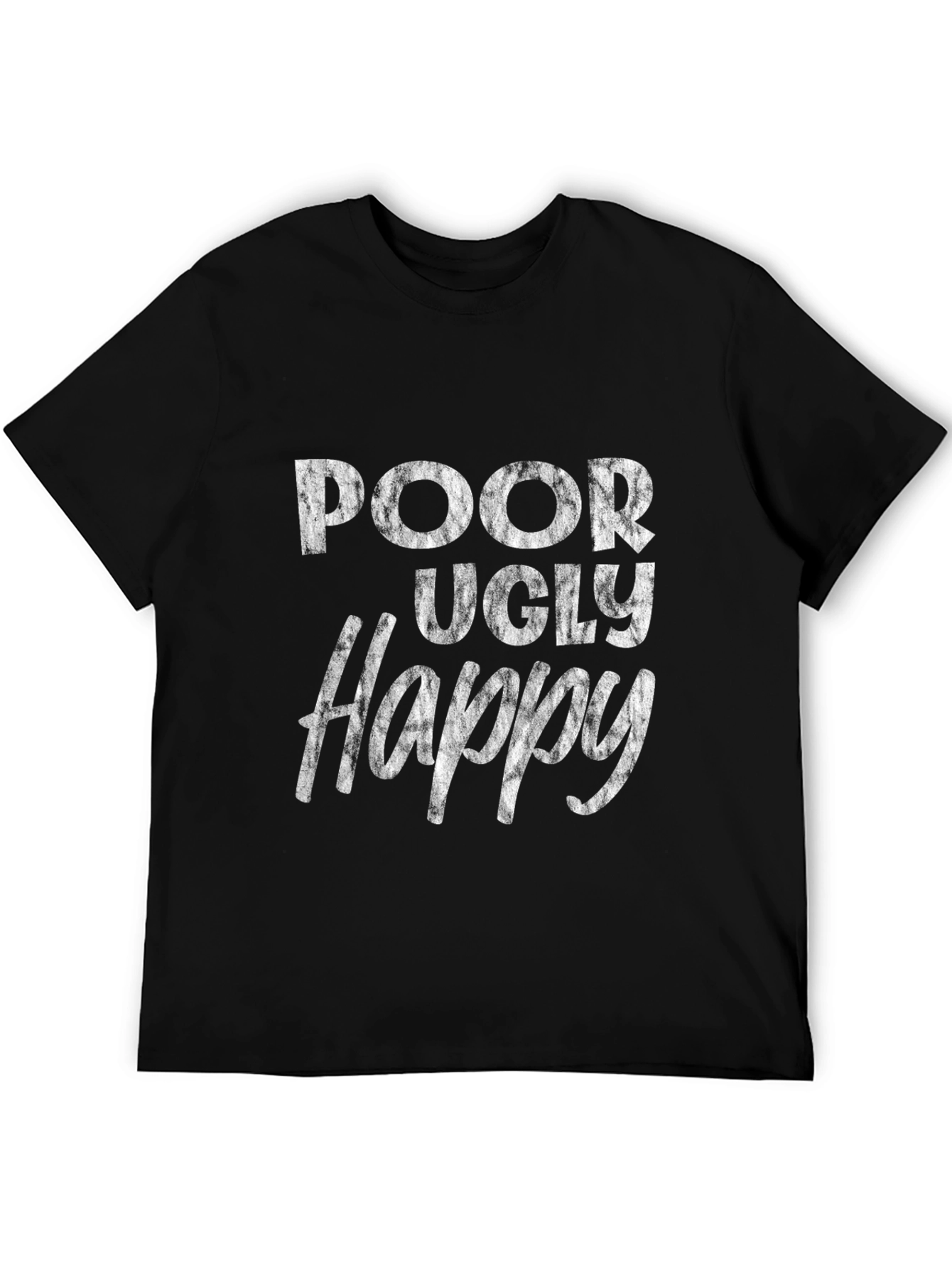 Black Poor Ugly Happy Graphic Tee - Casual Black T-Shirt view 5