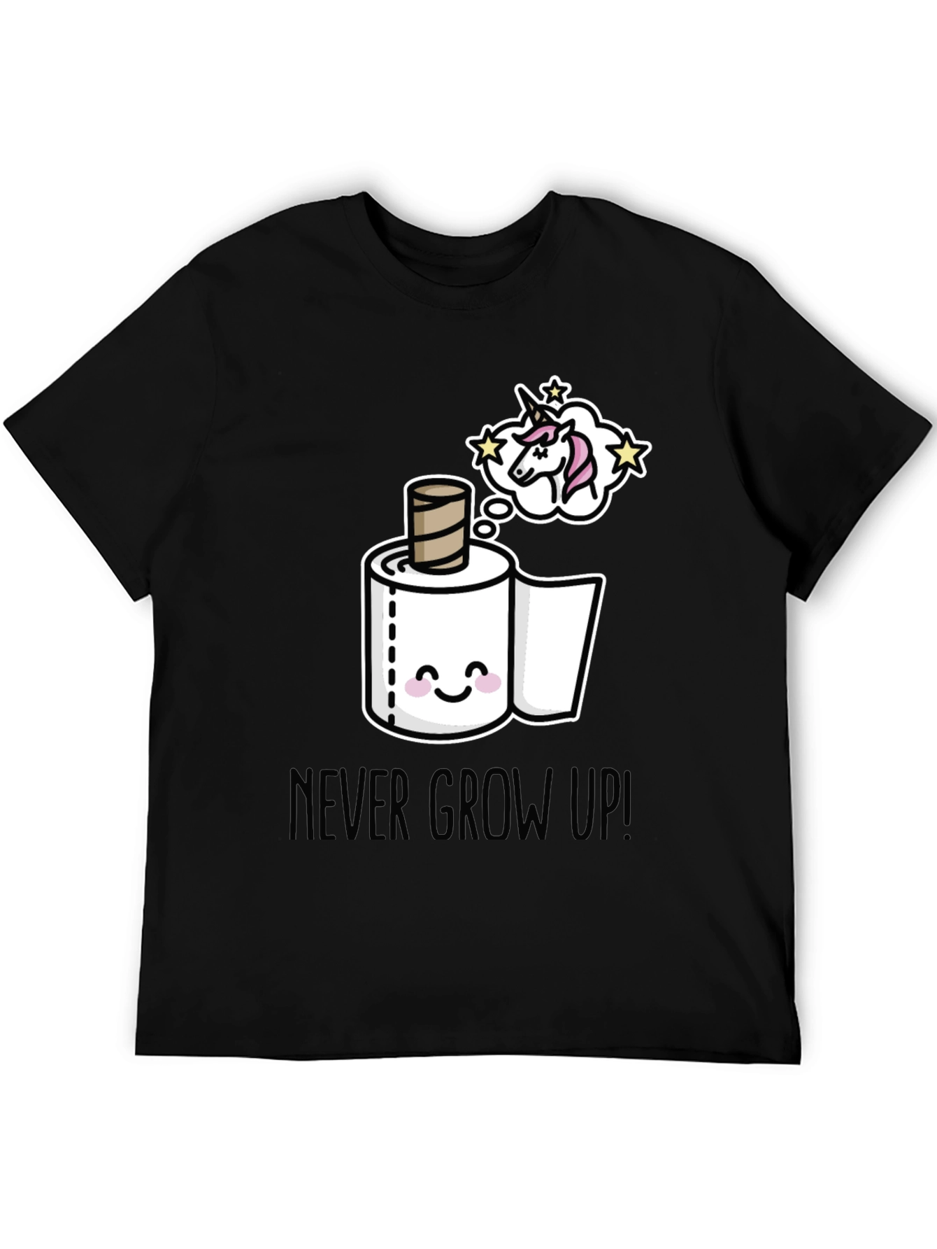 Black Never Grow Up T-Shirt: Unicorn Toilet Paper Dream view 5