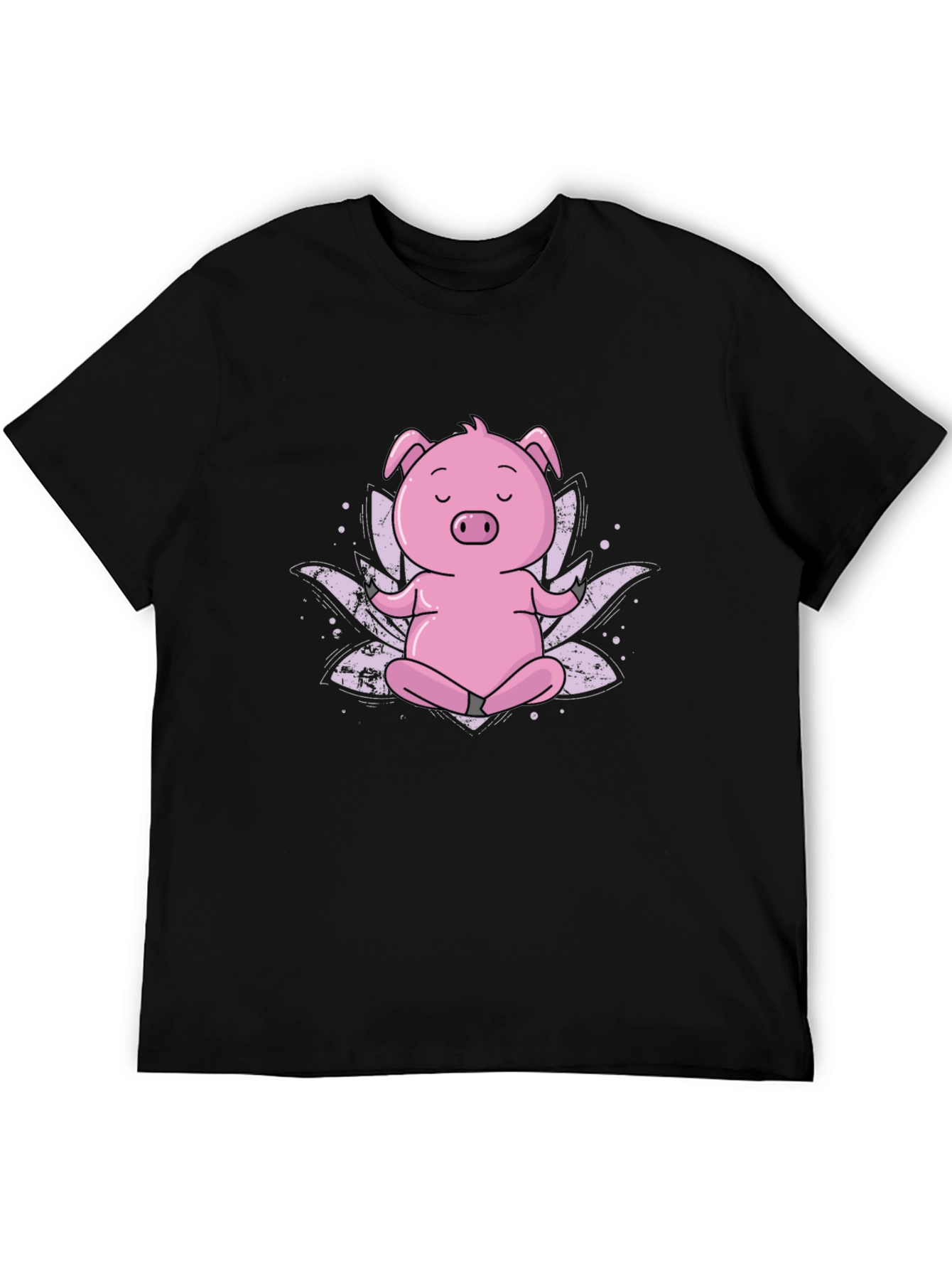 Black Zen Pig Black T-Shirt - Meditating Cartoon Animal view 5