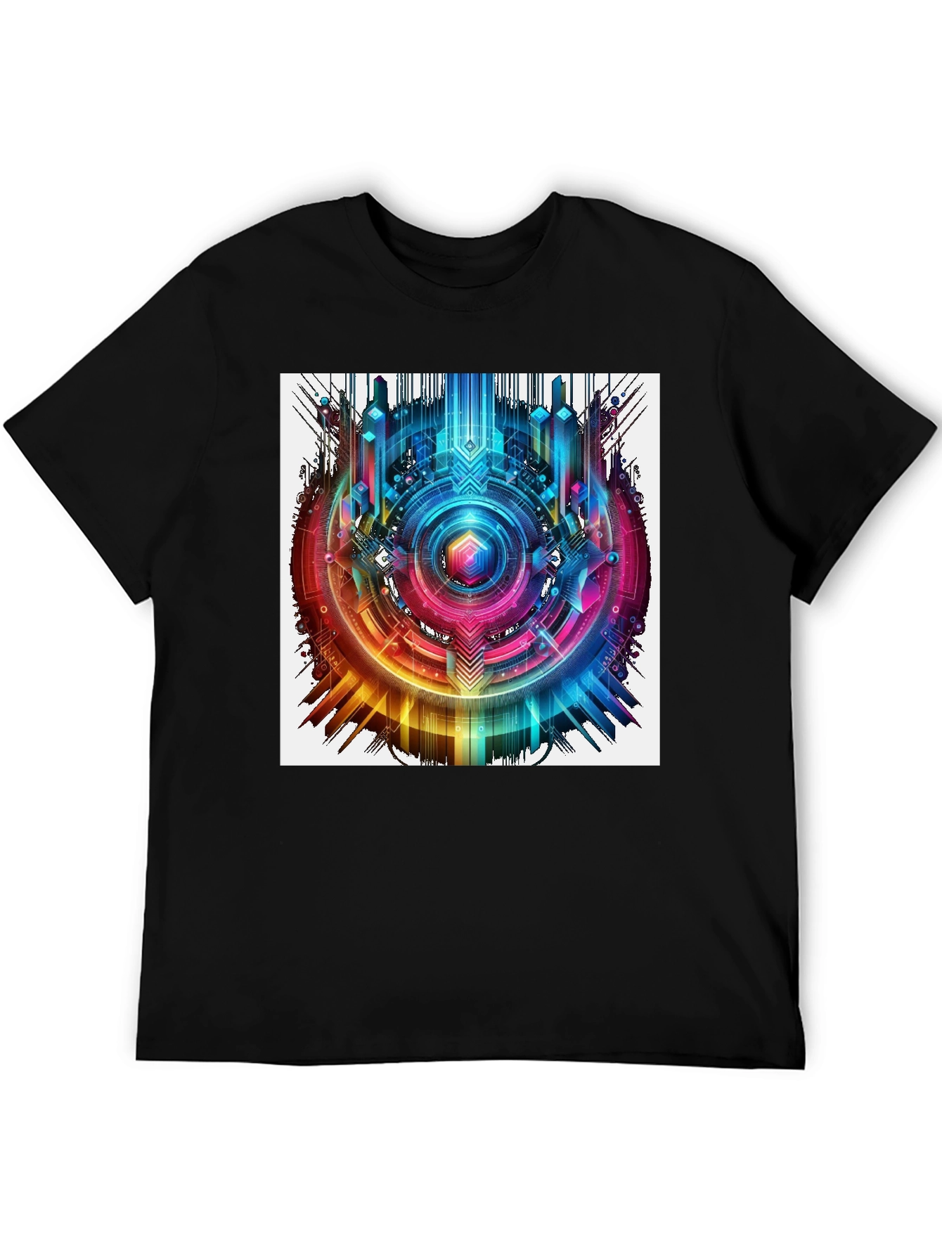 Black Abstract Geometric Rainbow Circle Graphic T-Shirt view 5