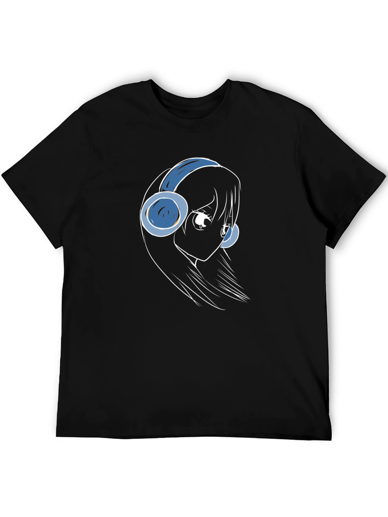 Black Anime Girl Headphones T-Shirt - Black view 5