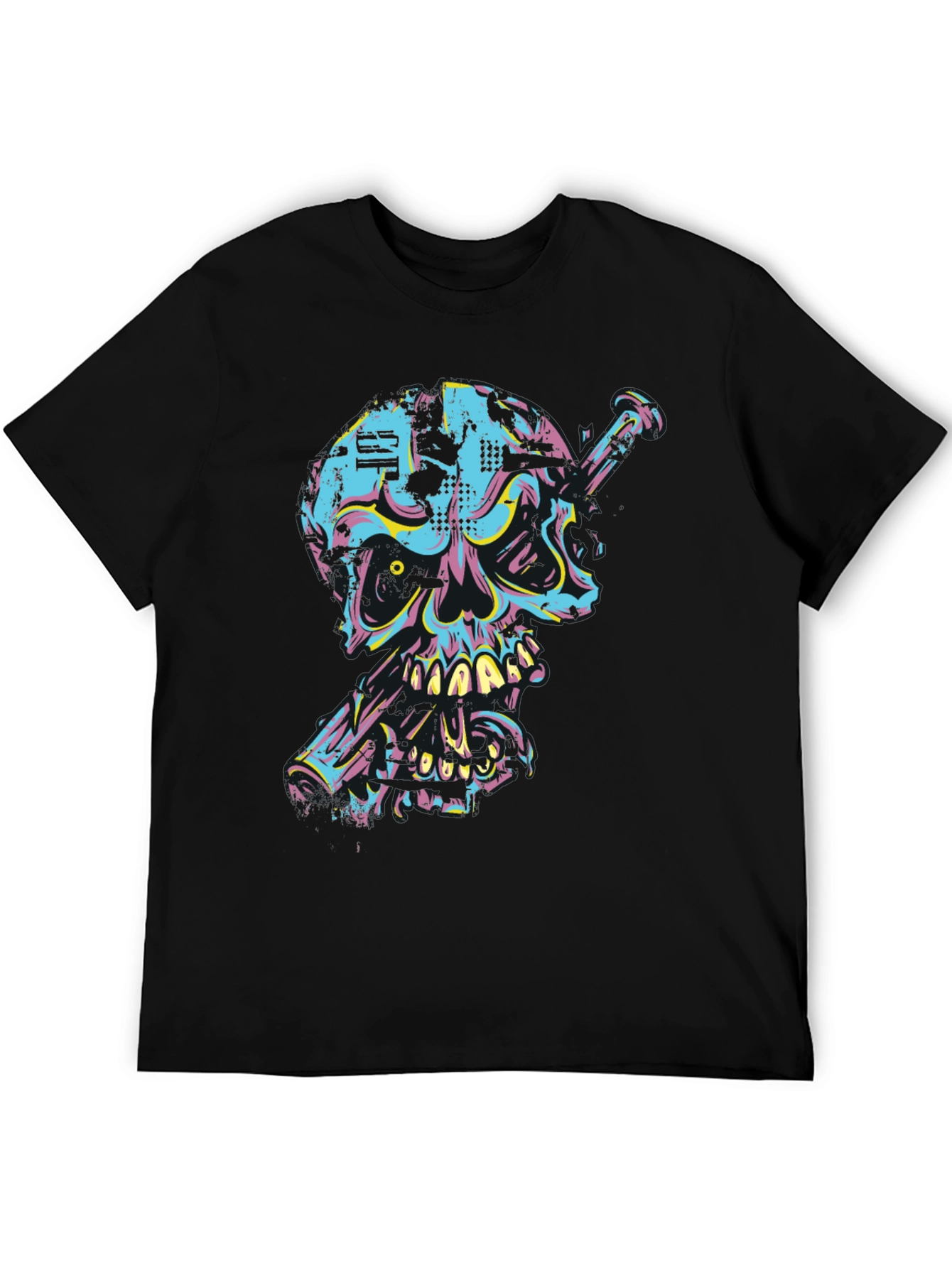 Black Edgy Skull & Nail Graphic Tee view 5