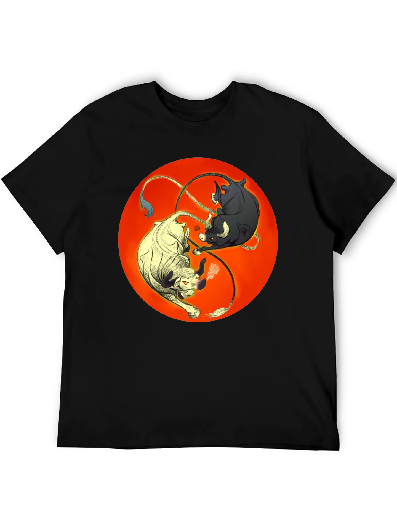 Black Yin Yang Bulls Graphic Tee - Unique Black T-Shirt view 5