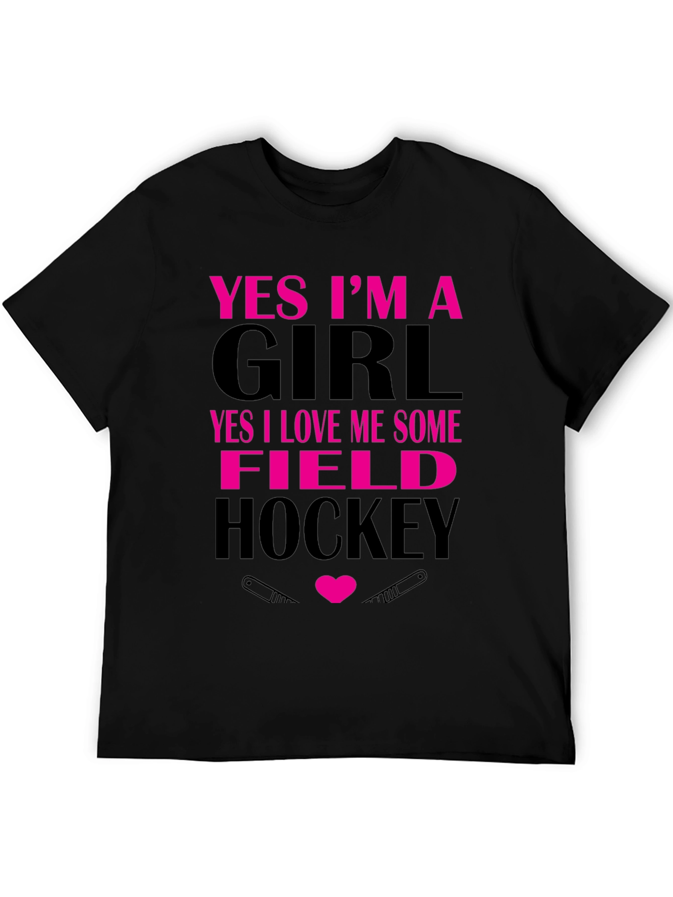 Black Yes I'm A Girl Field Hockey T-Shirt view 5