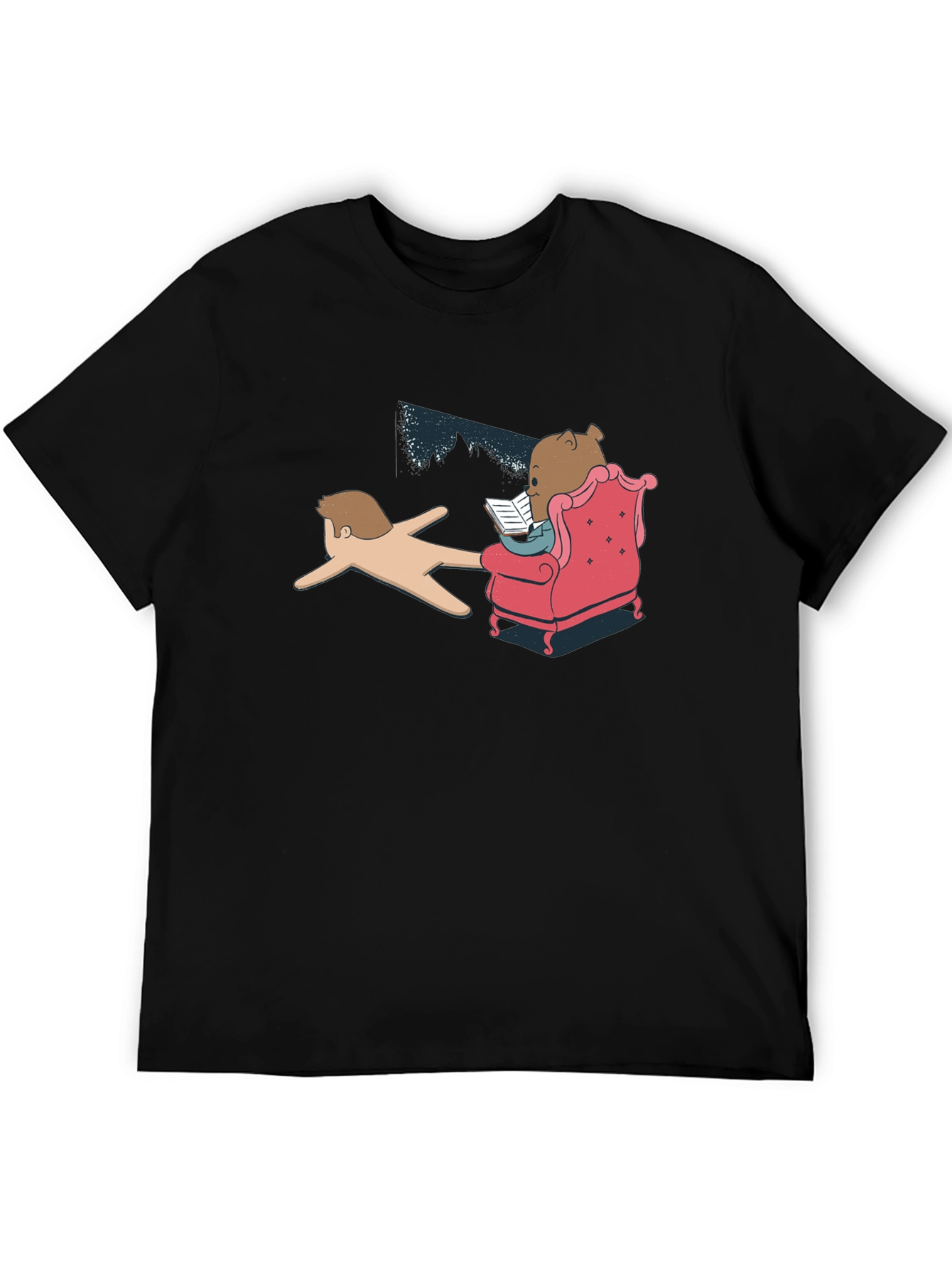 Black Funny Reading Bear Black T-Shirt view 5
