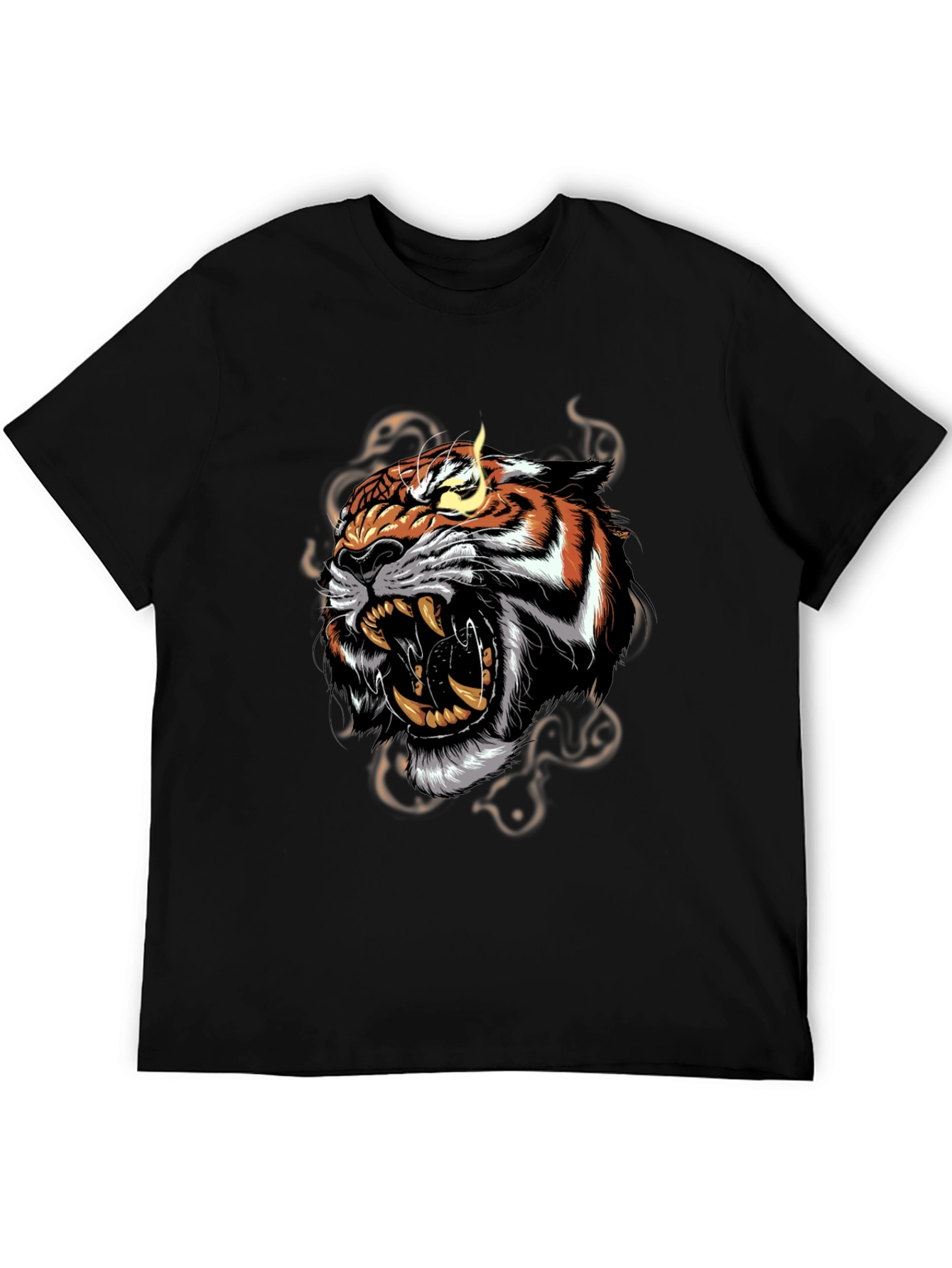 Black Men's Black T-Shirt with Roaring Tiger Graphic view 5