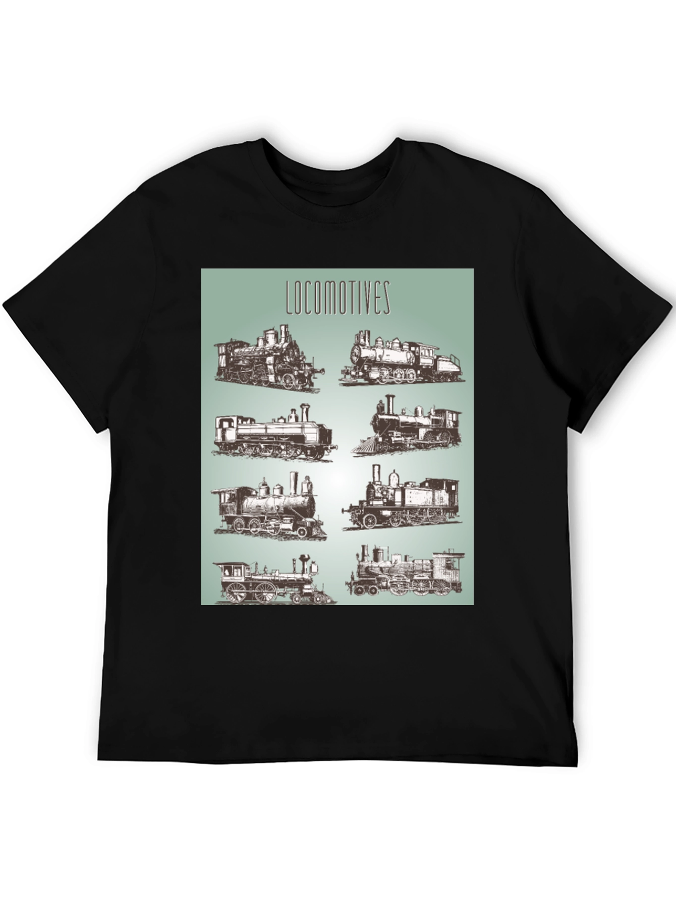 Black Locomotive Train Graphic Tee - Black Cotton T-Shirt view 5