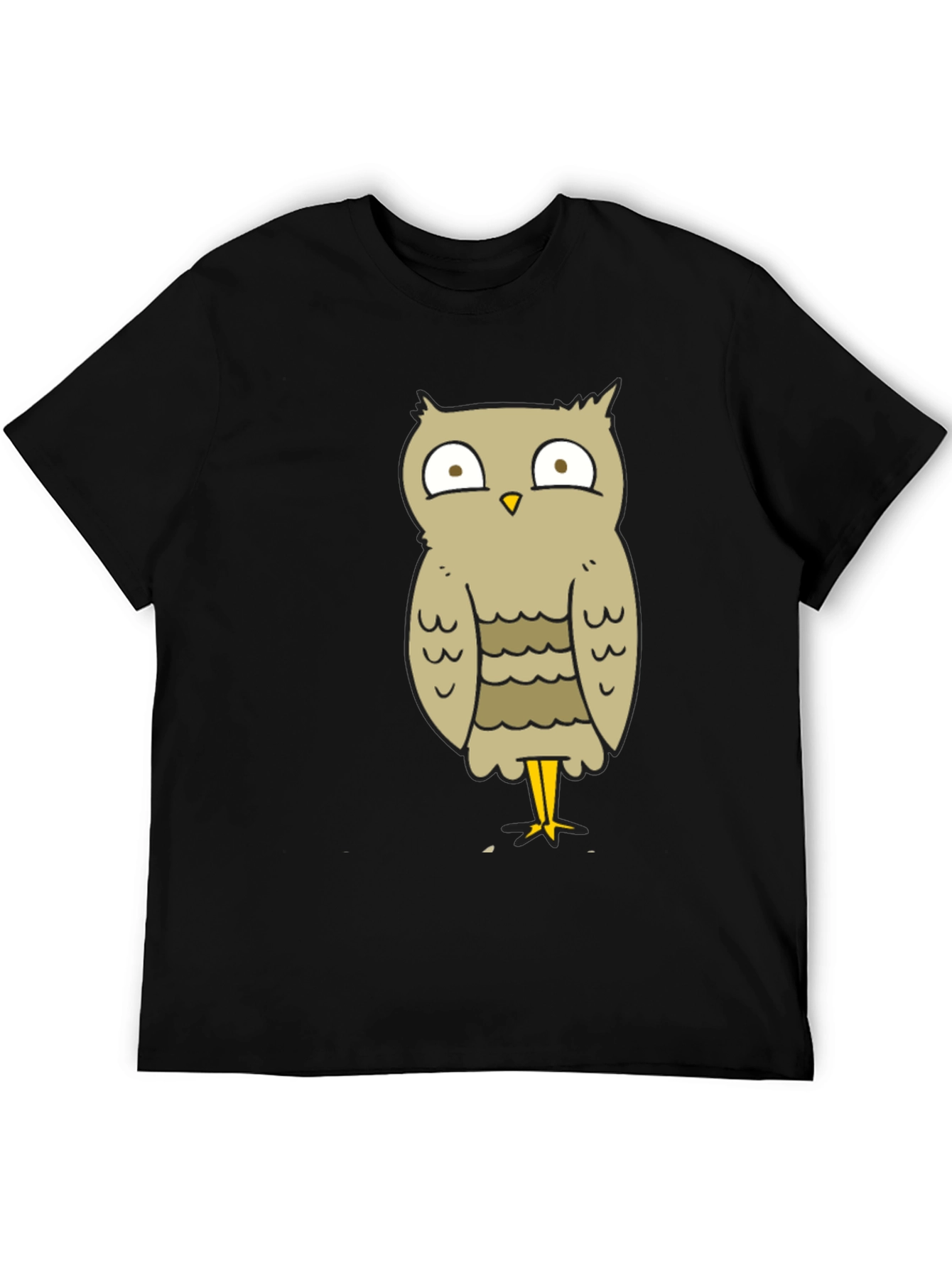 Black Funny Owl Cartoon T-Shirt - Unisex Black Tee view 5