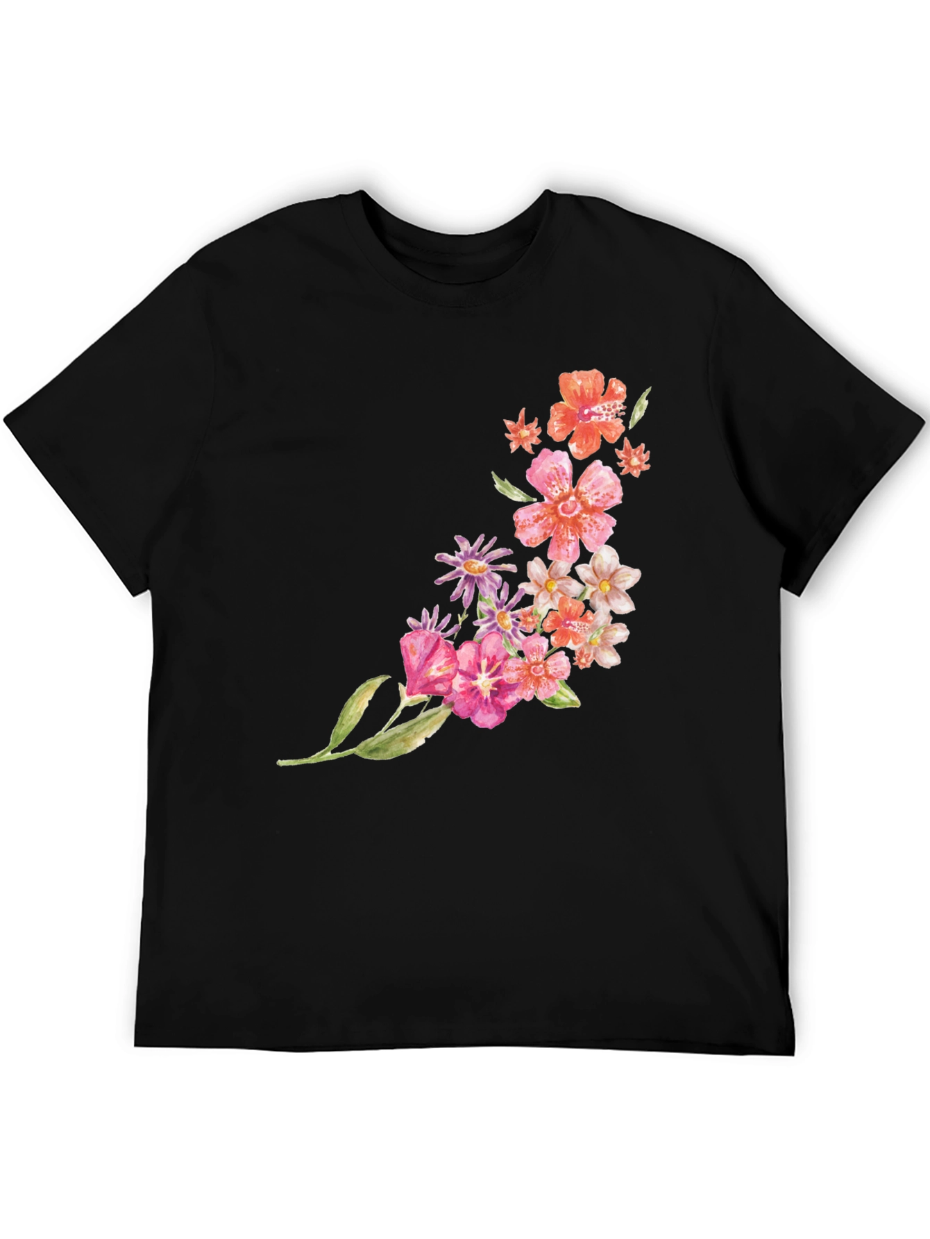 Black Floral Print Crew Neck T-Shirt - Casual Style view 5