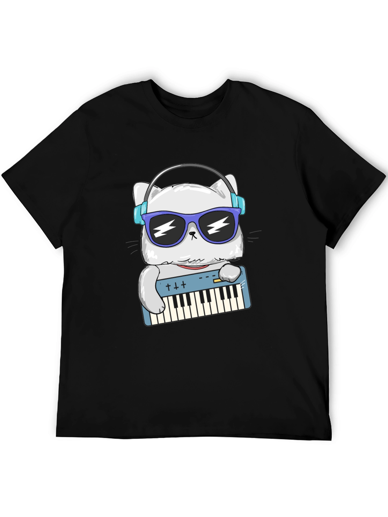 Black Cool Cat Musician Graphic T-Shirt view 5