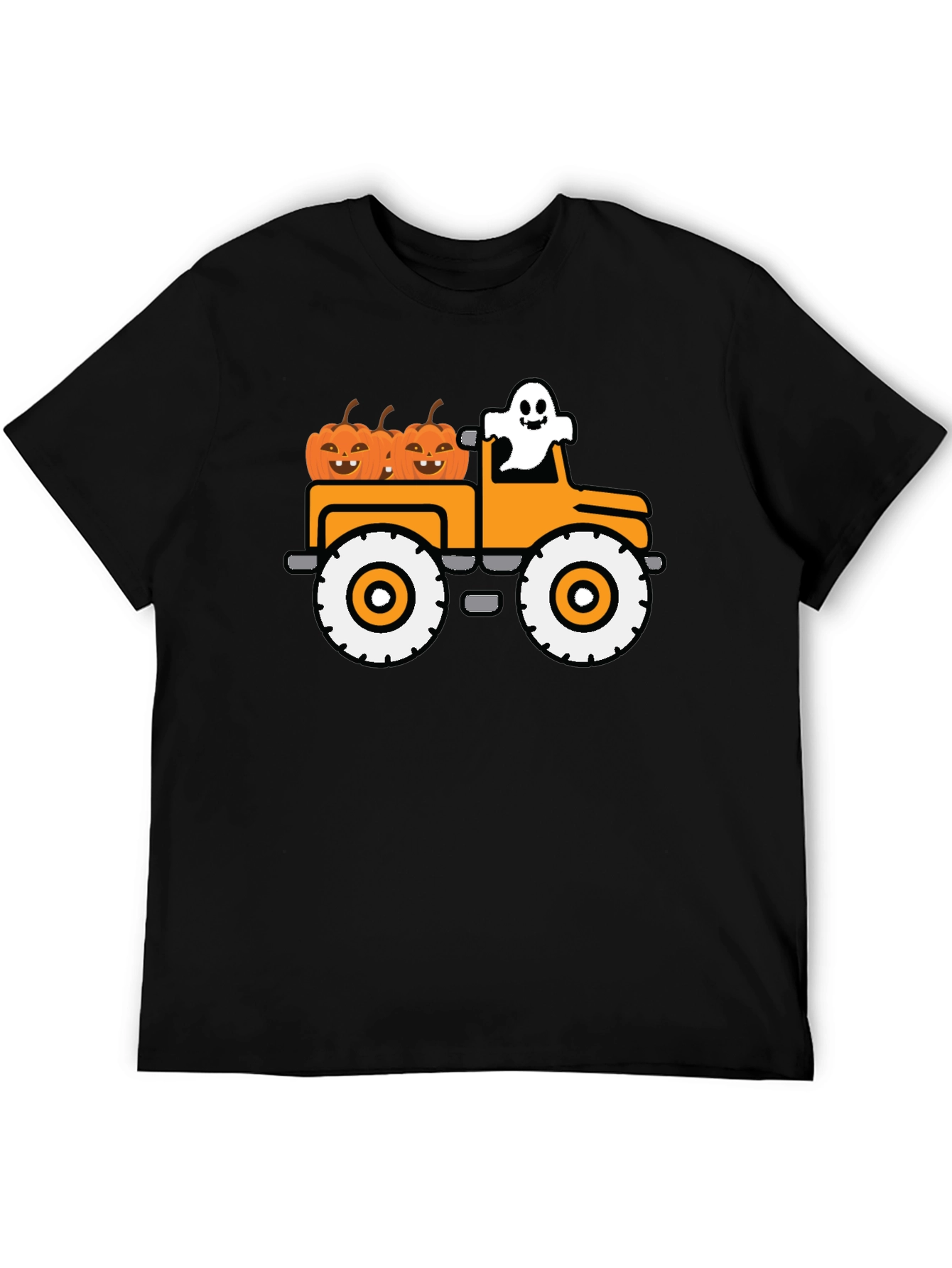 Black Halloween Ghost Pumpkin Truck T-Shirt view 5