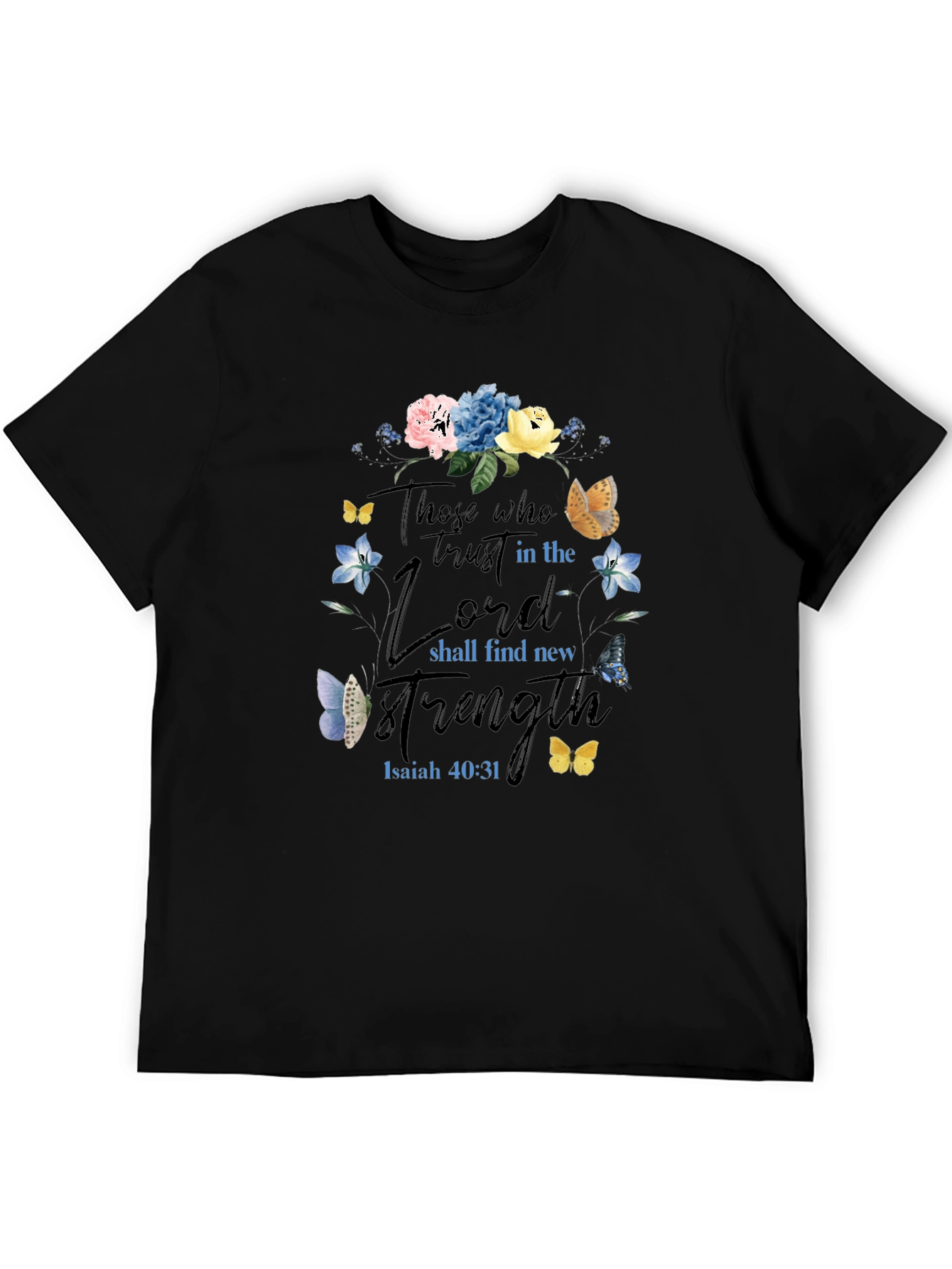 Black Faith-Based Floral T-Shirt - Isaiah 40:31 view 5