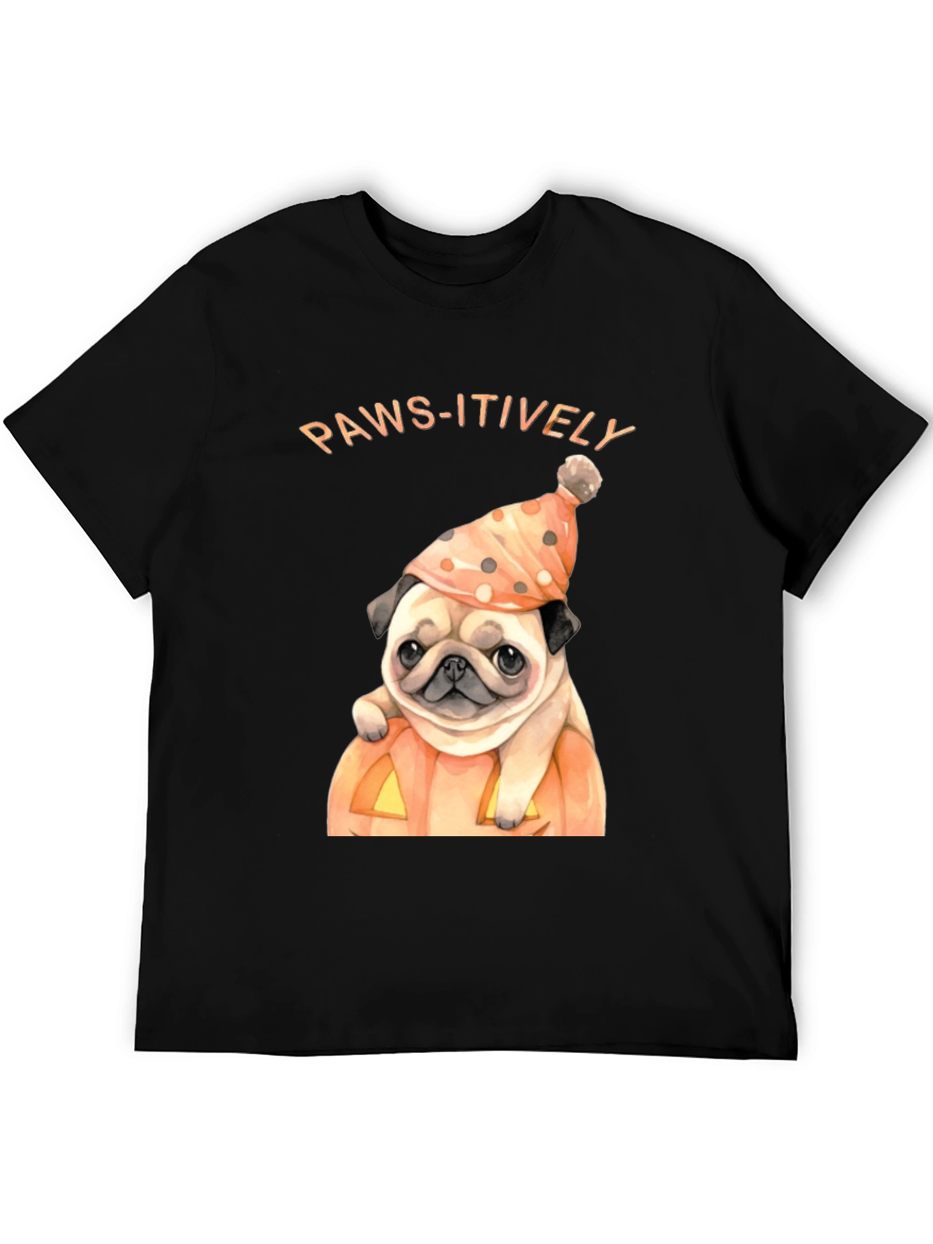 Black Paws-itively Halloween Pug T-Shirt view 5