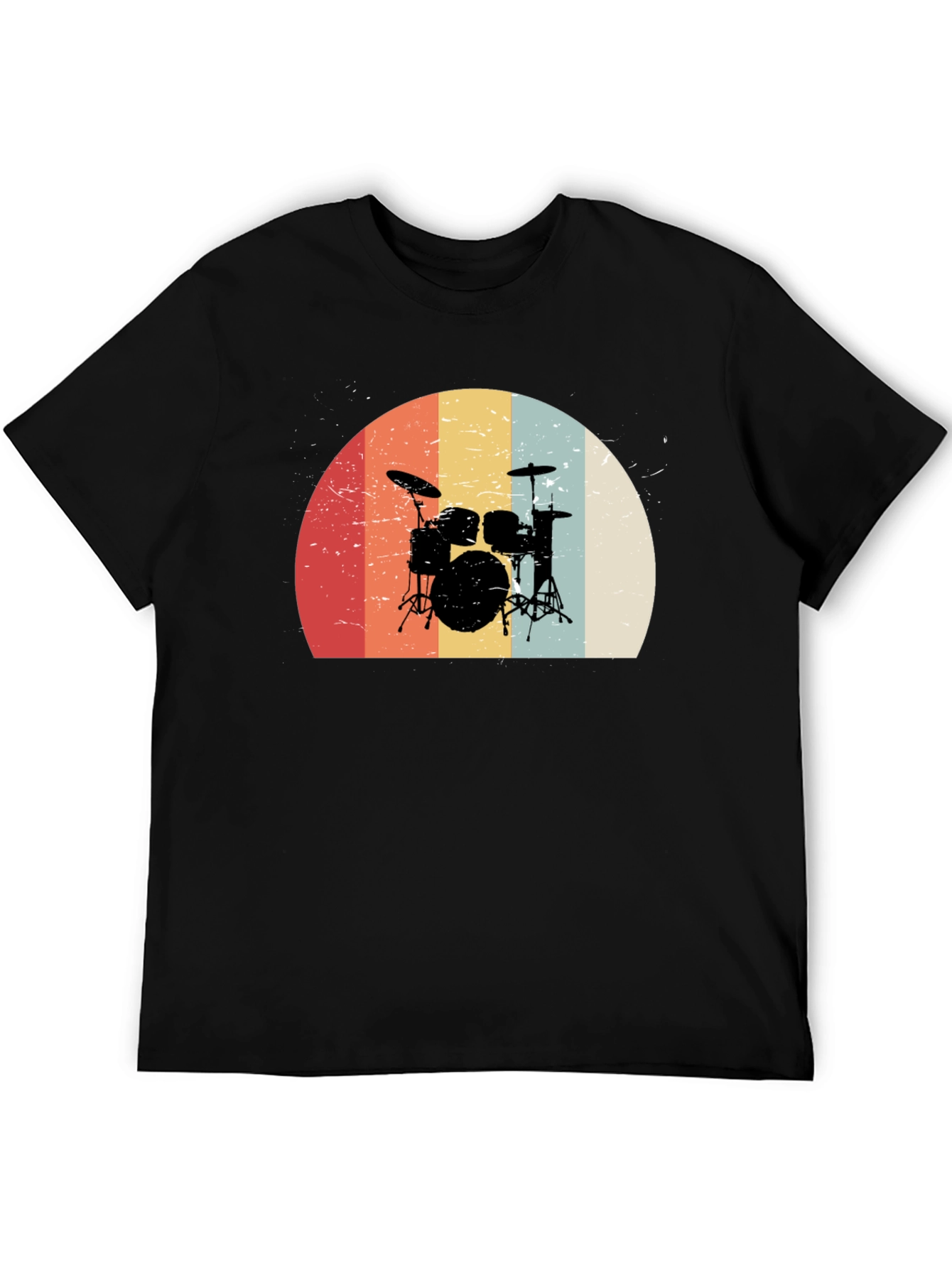 Black Retro Drum Set Graphic Tee - Black view 5
