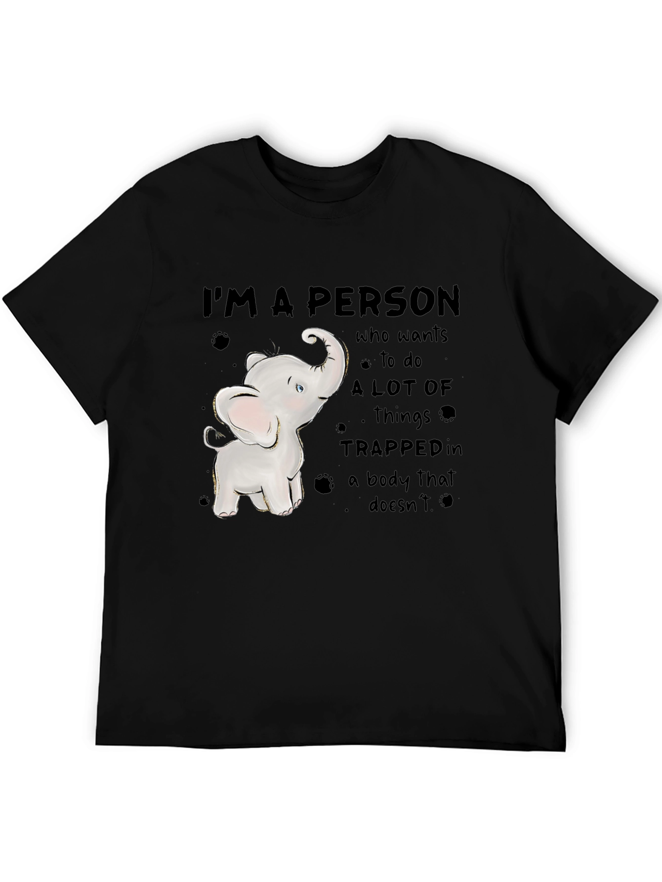 Black Elephant Person T-Shirt - Trapped in Body Design view 5