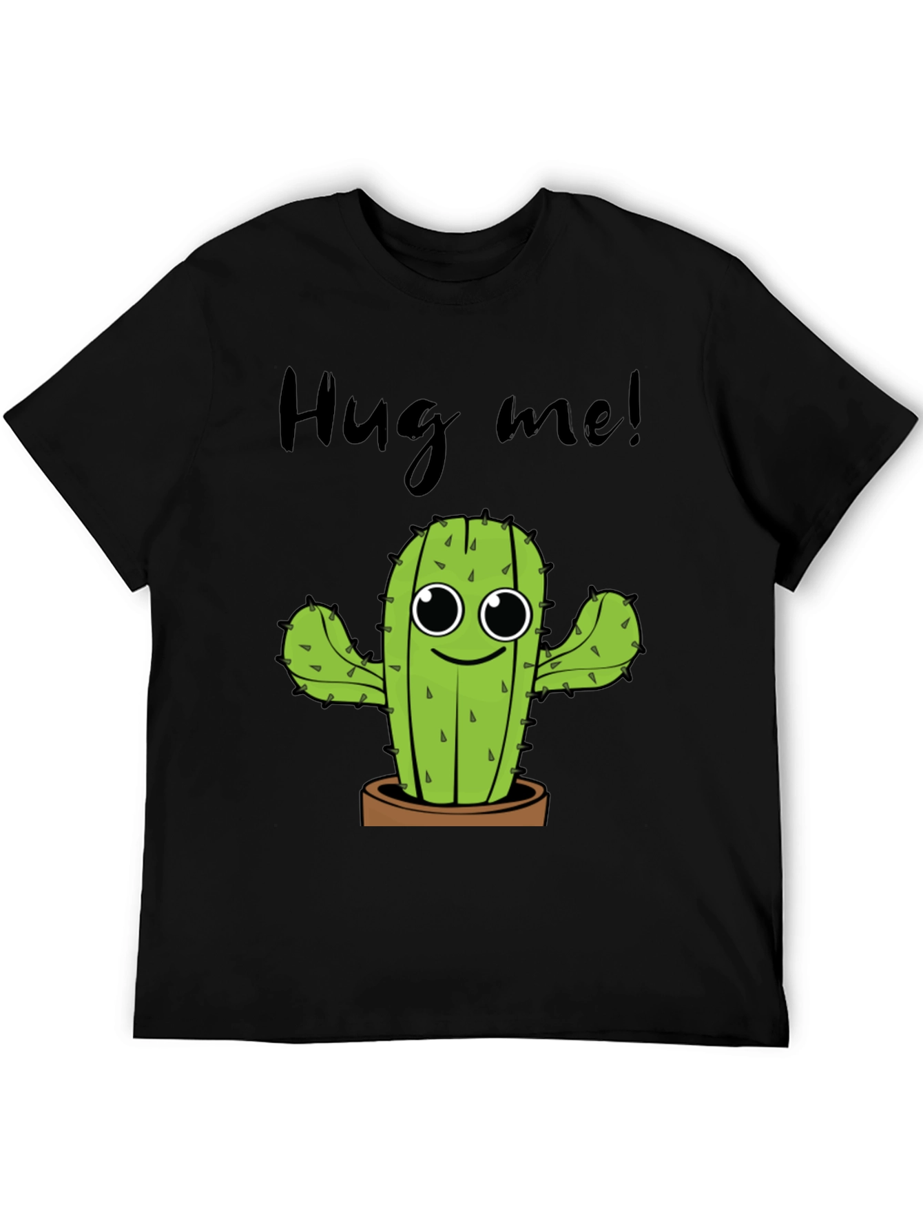 Black Hug Me Cactus Graphic Tee - Unisex Cotton T-Shirt view 5