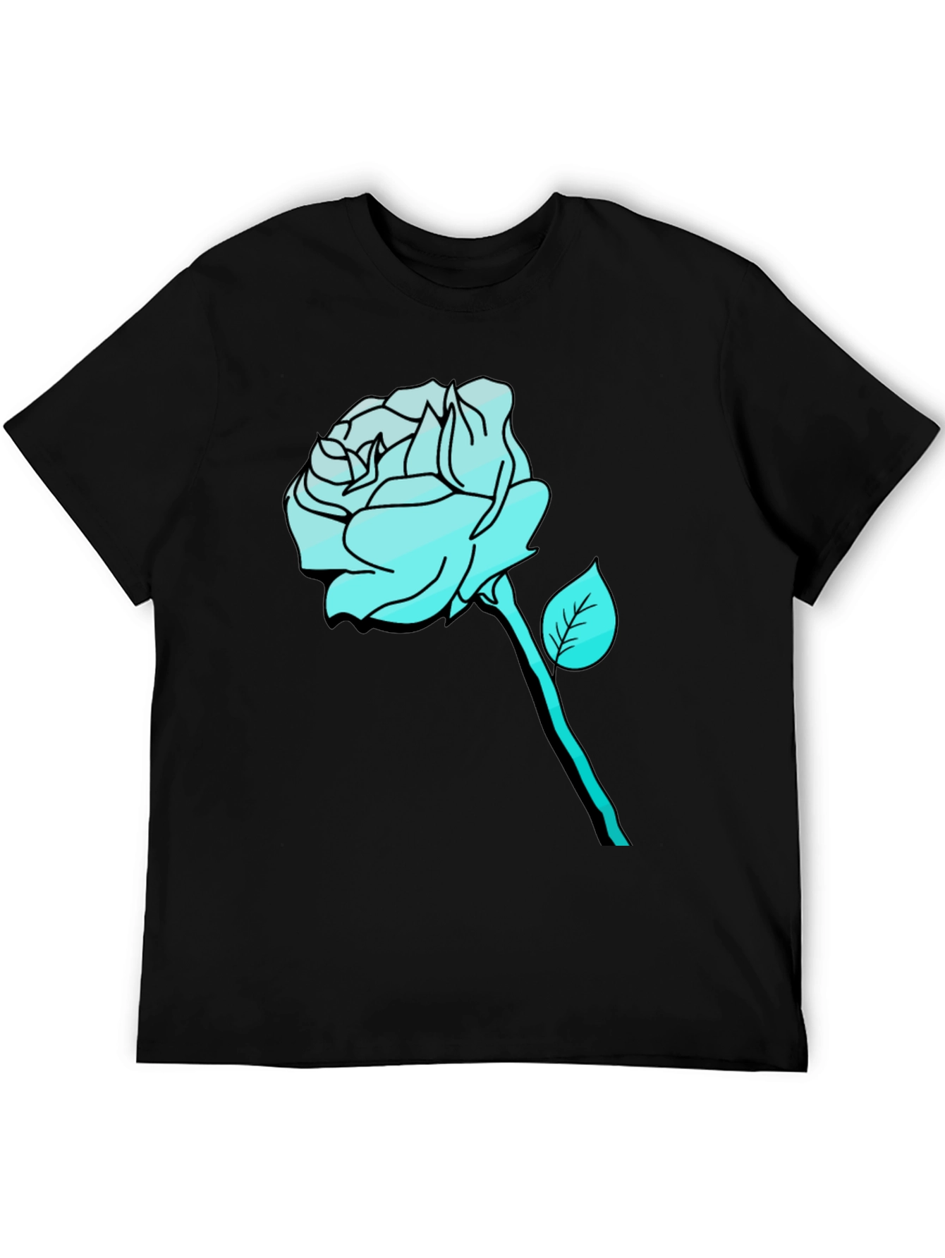 Black Men's Black T-Shirt with Aqua Rose Graphic view 5