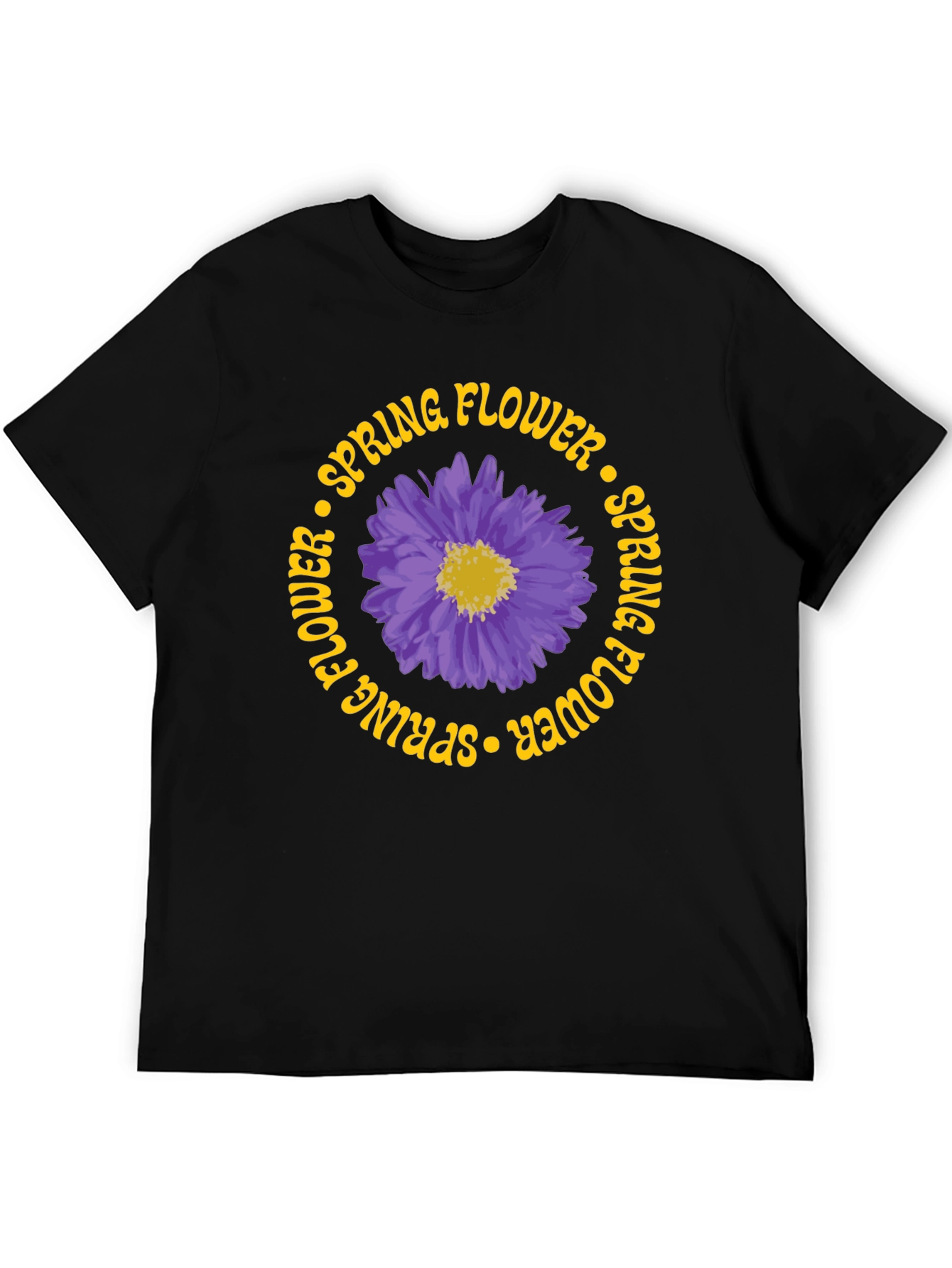 Black Spring Flower Graphic Tee - Black Cotton T-Shirt view 5