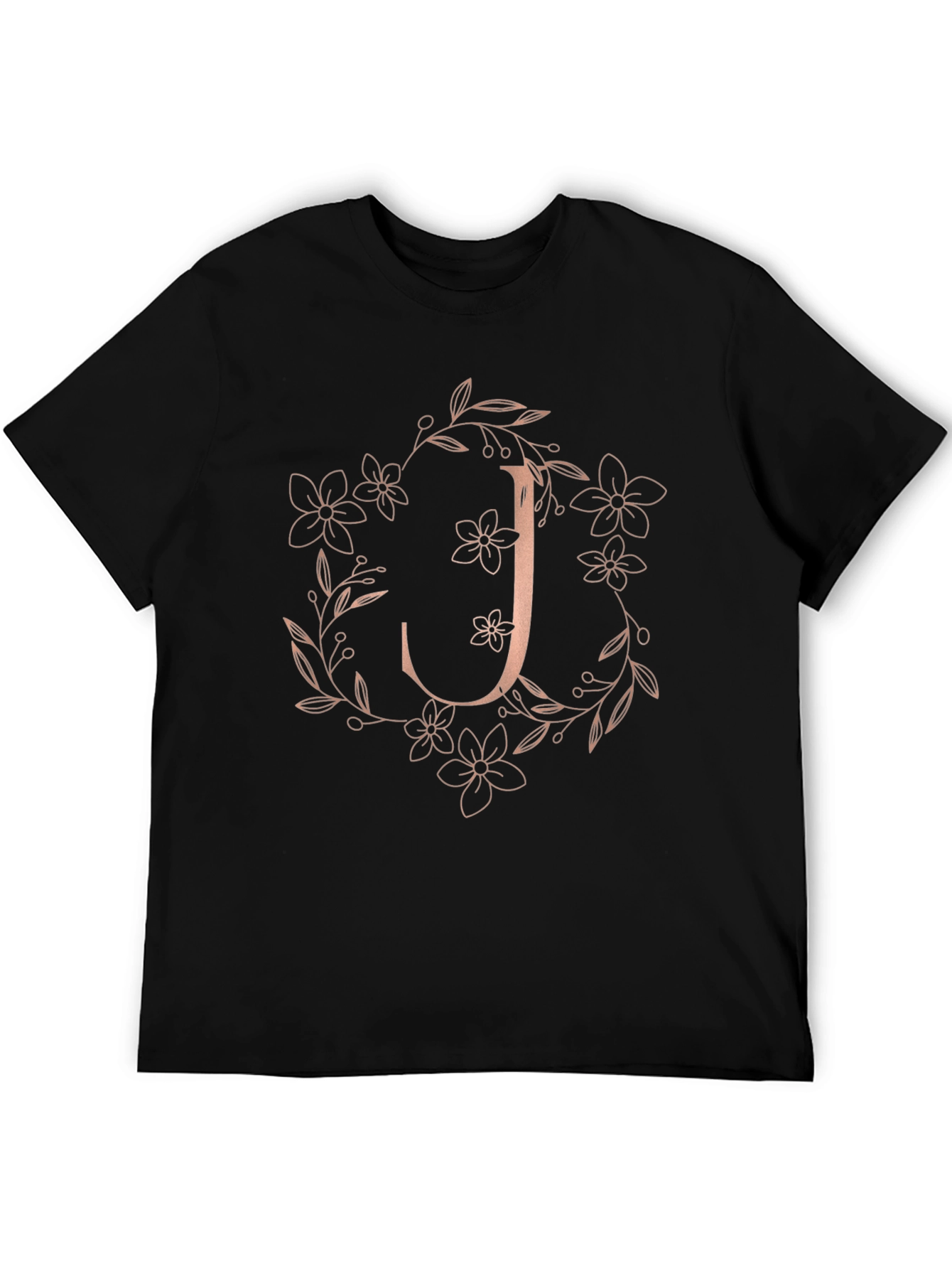 Black Floral J Initial Black T-Shirt view 5