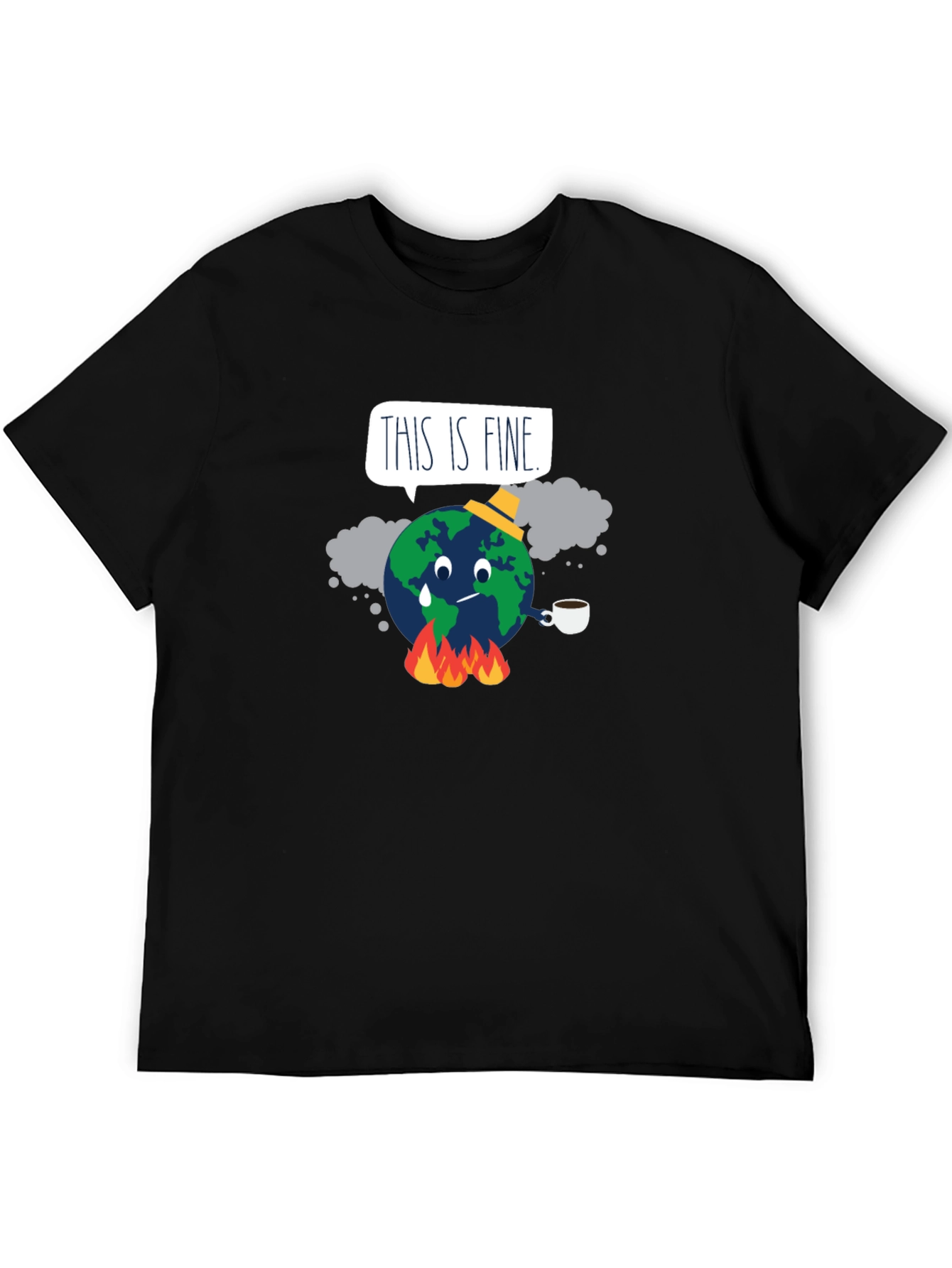 Black This is Fine Global Warming T-Shirt view 5