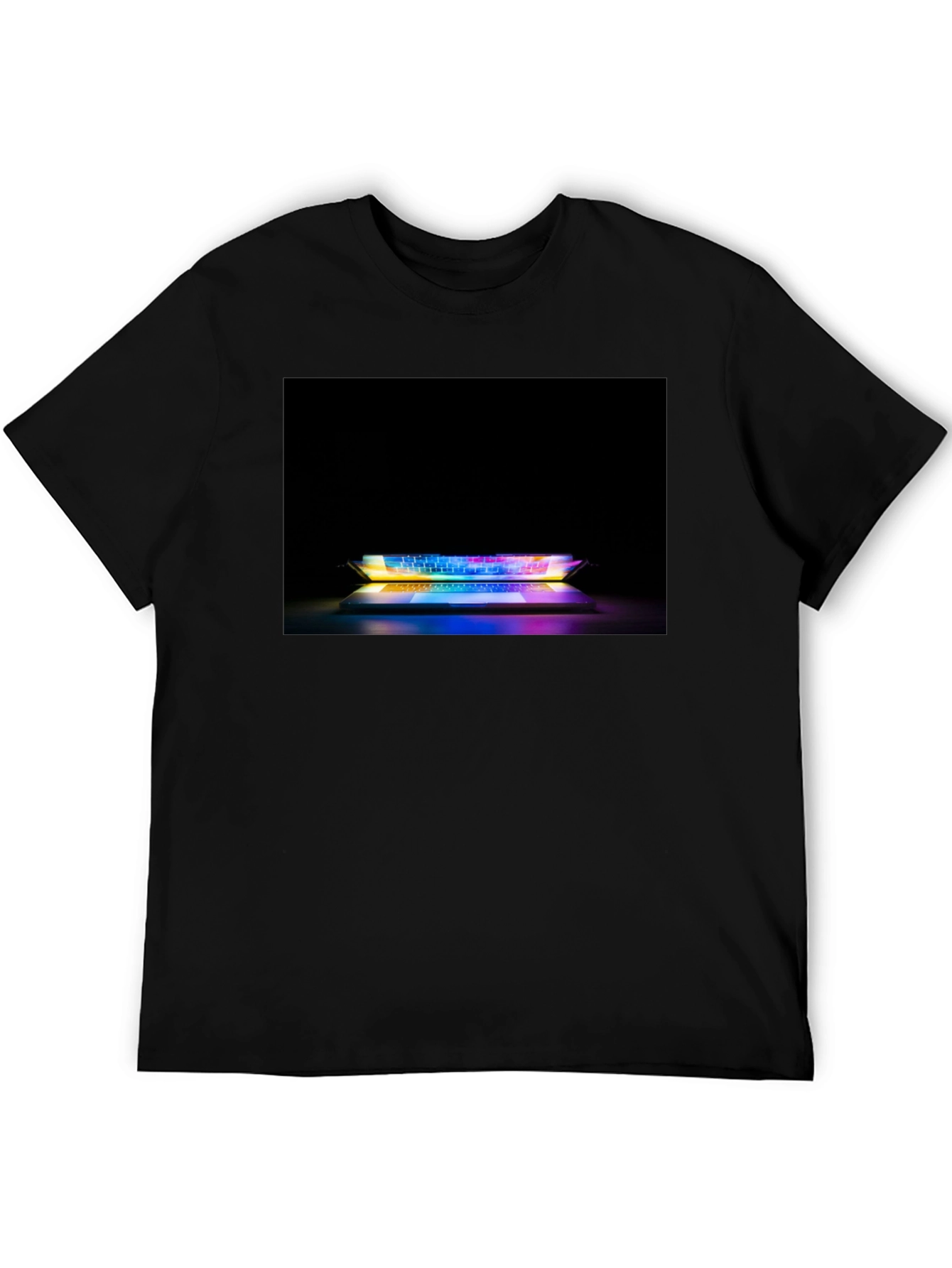 Black Gaming Keyboard T-Shirt - Light Up Laptop Design view 5