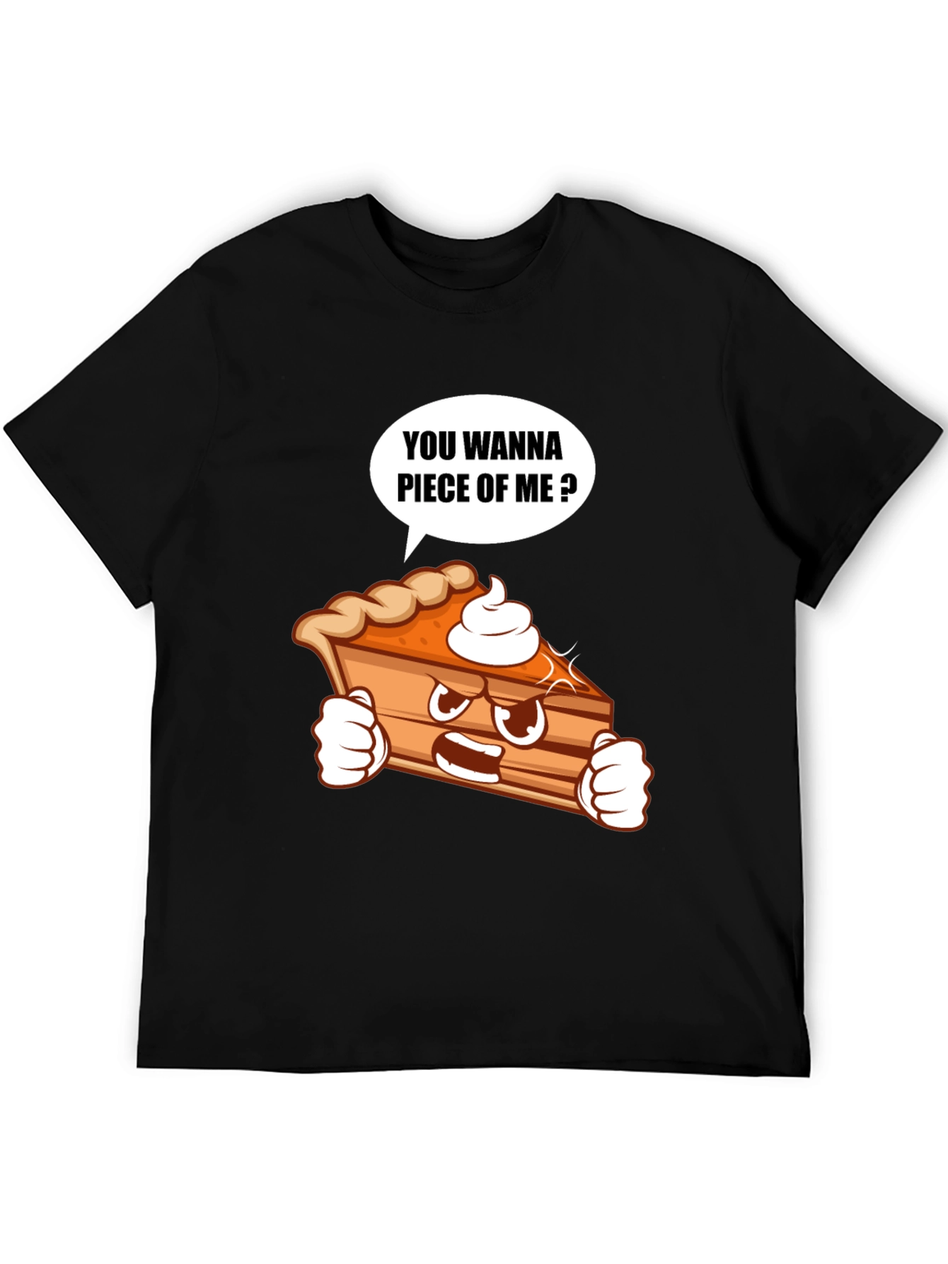 Black Funny Pie Slice Cartoon Graphic T-Shirt view 5