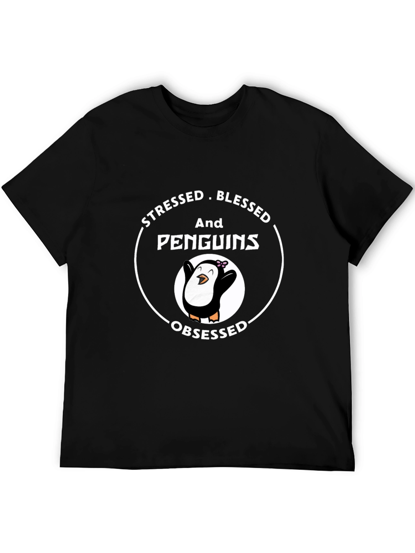 Black Stressed Blessed Penguins Obsessed T-Shirt view 5