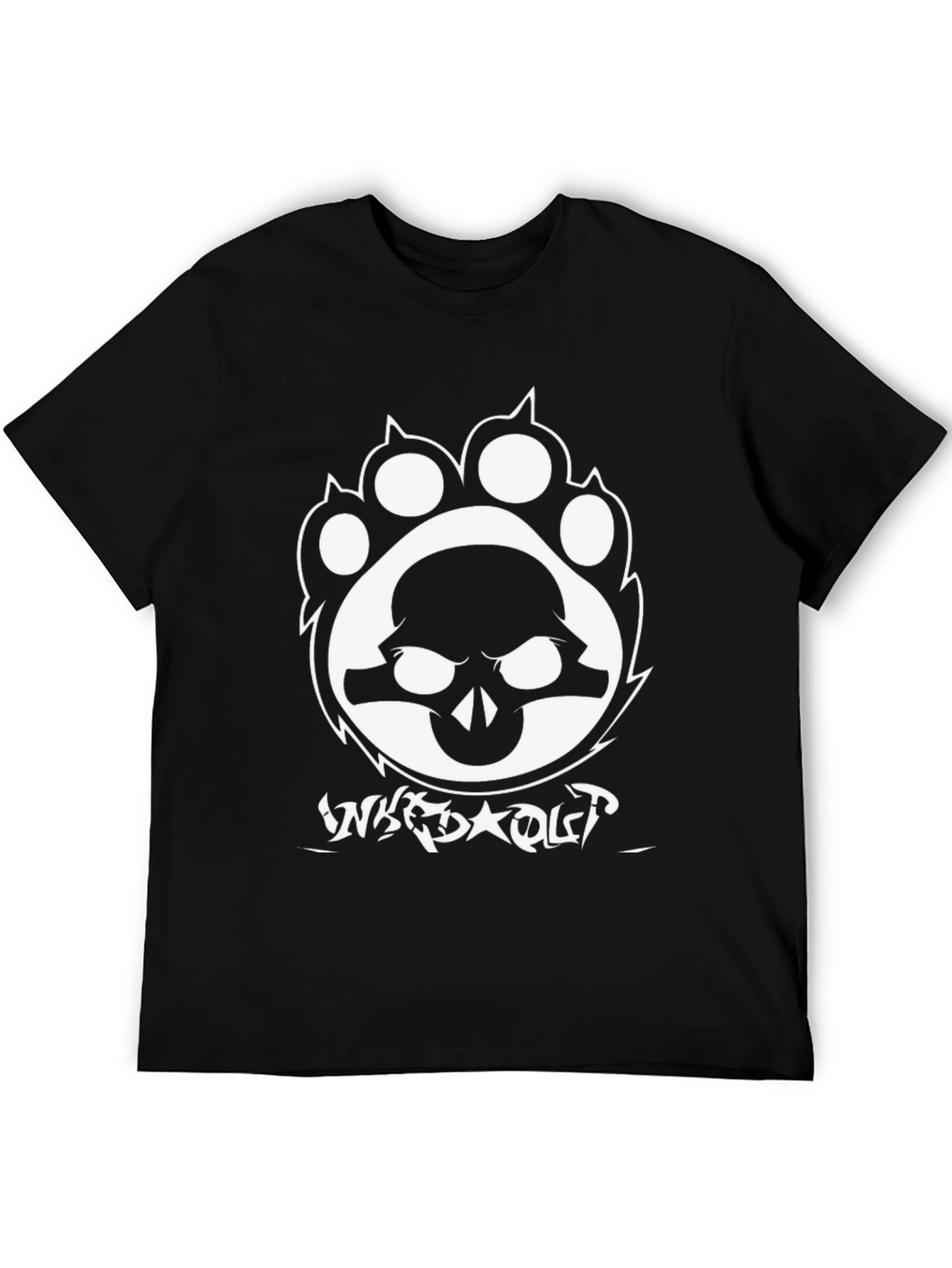 Black Skull Paw Graphic Tee - Black Crew Neck Cotton T-Shirt view 5