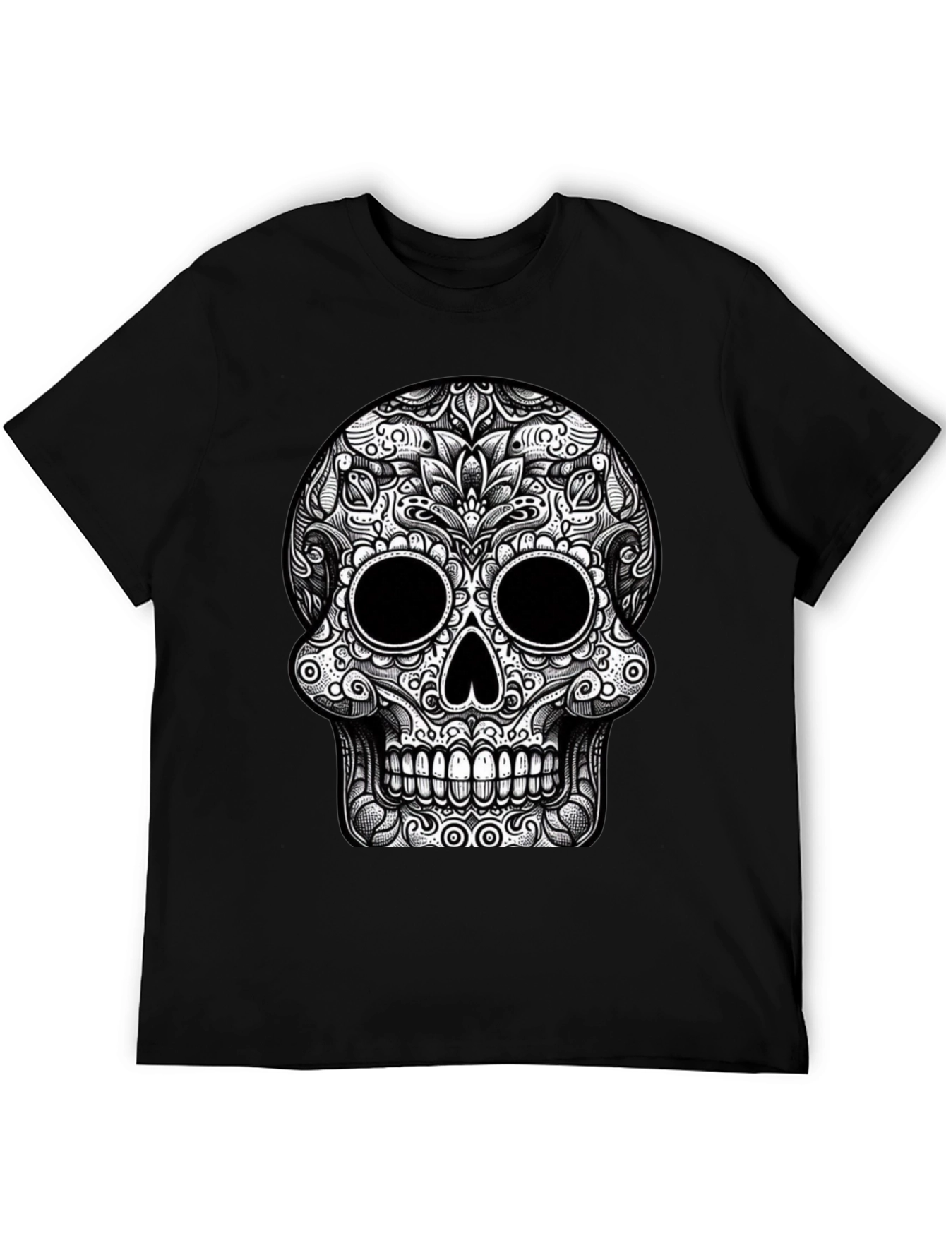 Black Skull Graphic Tee - Black Cotton T-Shirt view 5
